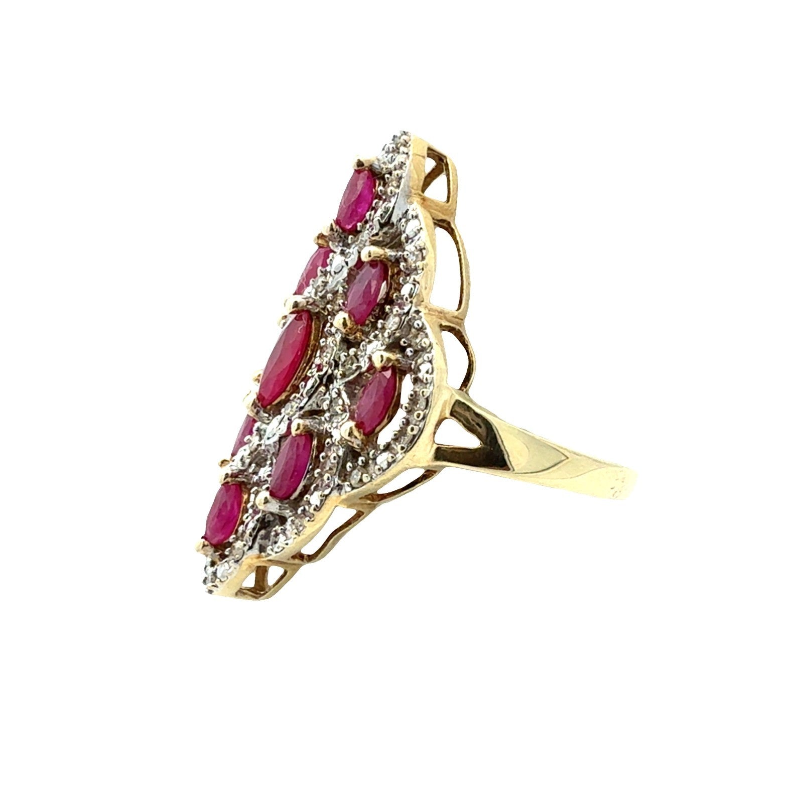 Vintage 10k Yellow Gold 0.87ctw Ruby and 0.19ctw Diamond Cocktail Ring Size 70
