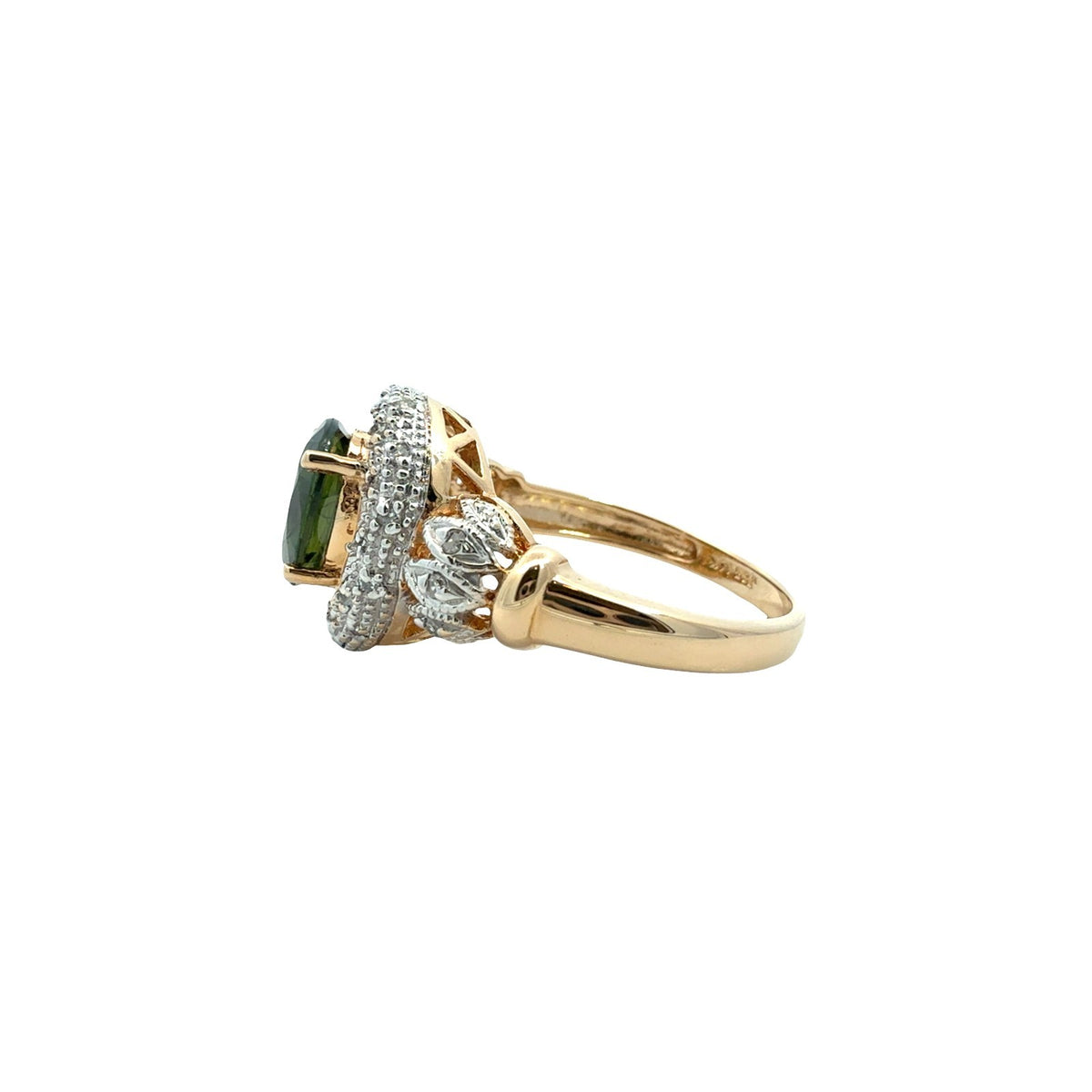 14k Gold Two-Tone 0.17cttw Diamond and 1.90tcw Oval Green Sapphire Cocktail Ring2