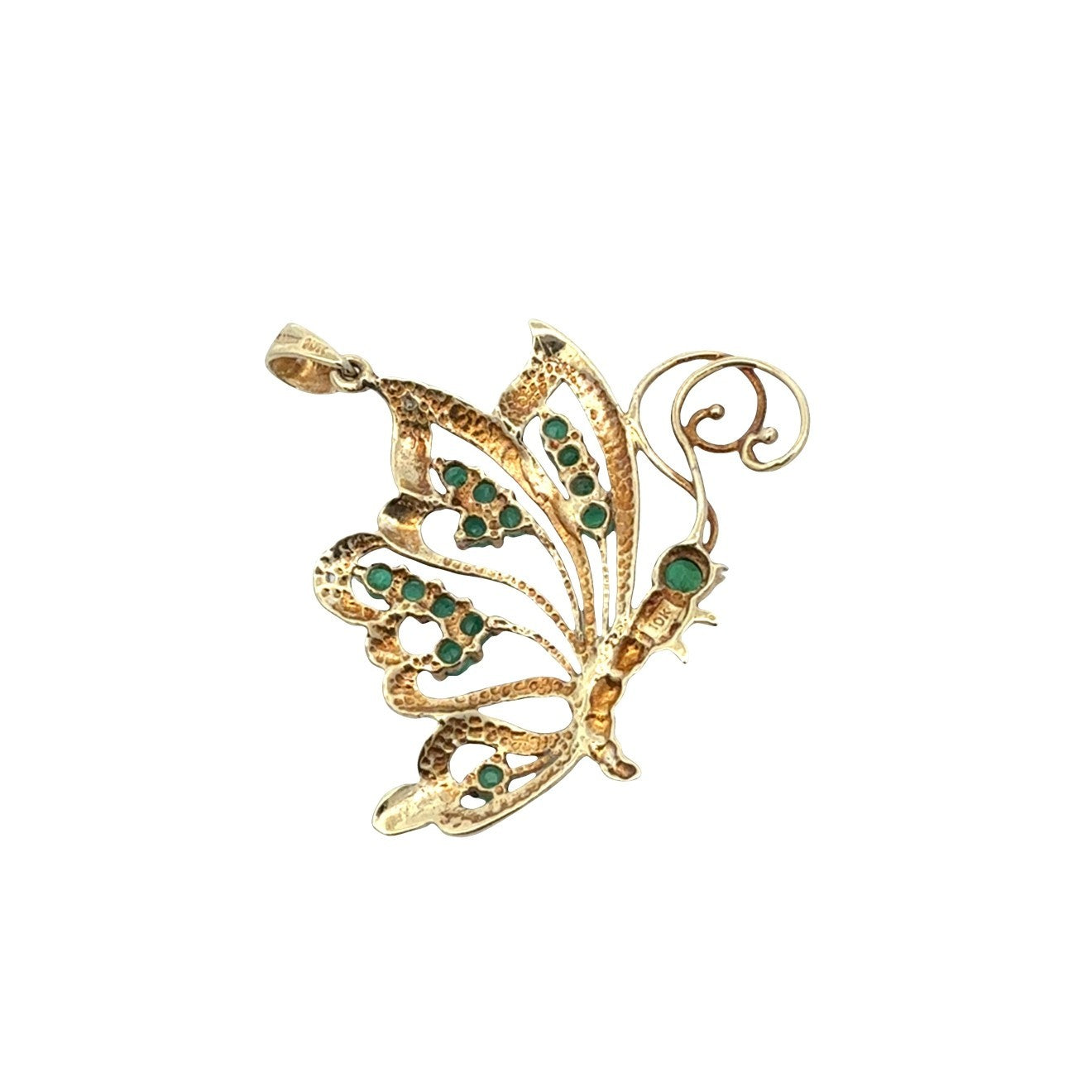 10k Yellow Gold 0.33ctw Emerald and 0.01ctw Diamond Butterfly Pendant0