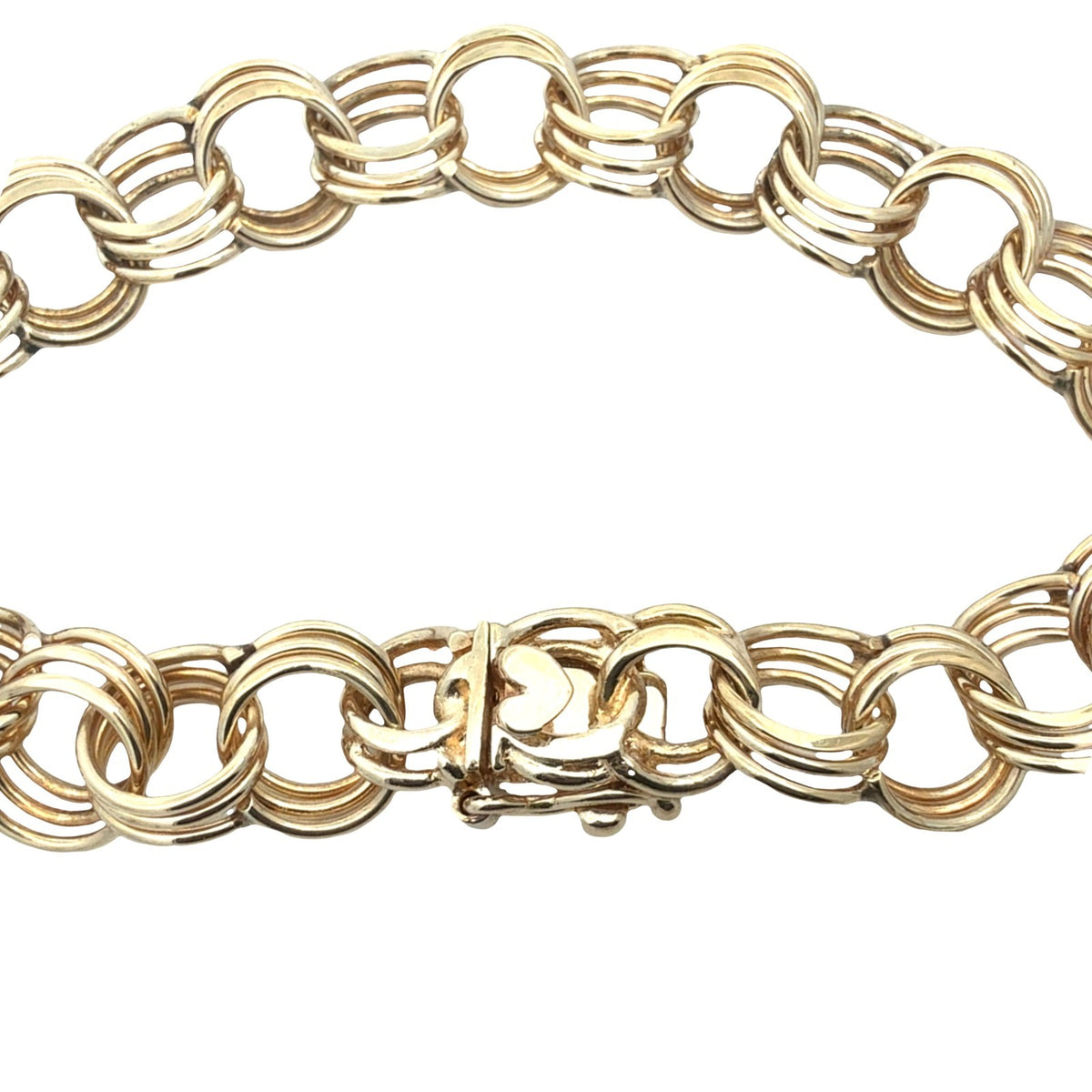14k Yellow Gold Stamped Interlocking Triple Link Chain Bracelet 7.5"4