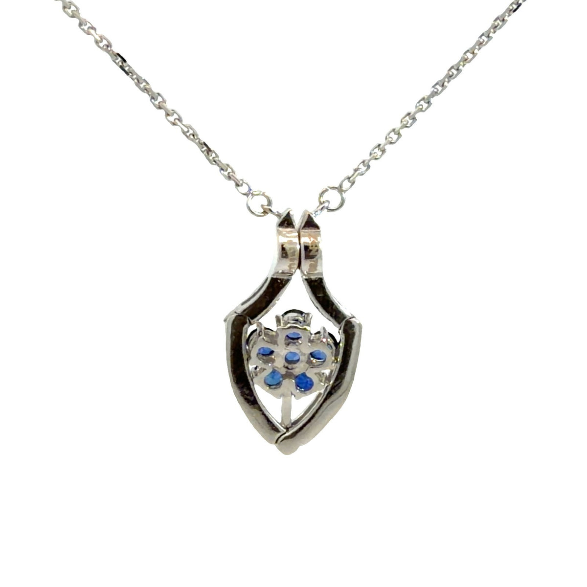 18k WG 0.16ctw Diamond & 0.83ctw Sapphire Floral Convertible Pendant Necklace3