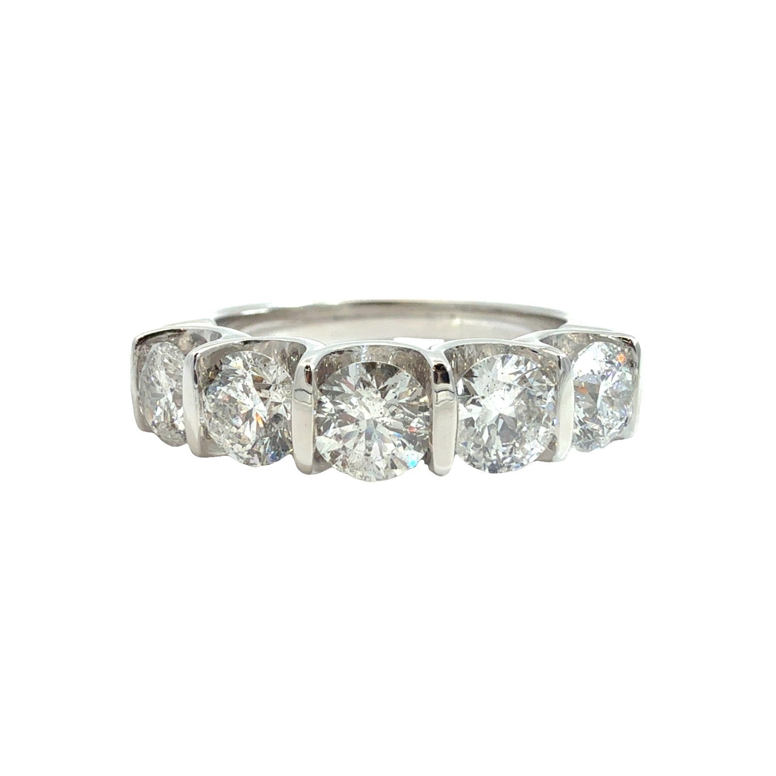 14k White Gold 1.85ctw Five Diamond Half Eternity Band Size 6.55