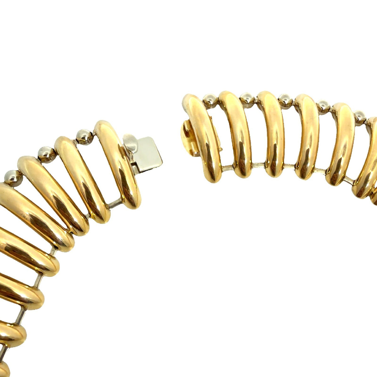 18k Yellow Gold Two-Tone Articulated Ribbed Link Chain Statement Necklace 15"3