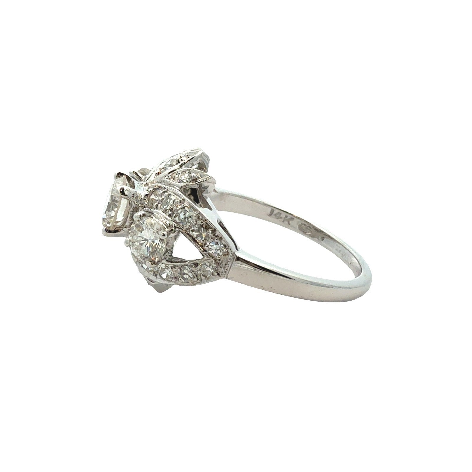 14k White Gold and 1.37ctw Cluster Diamond Ring Size 6.50