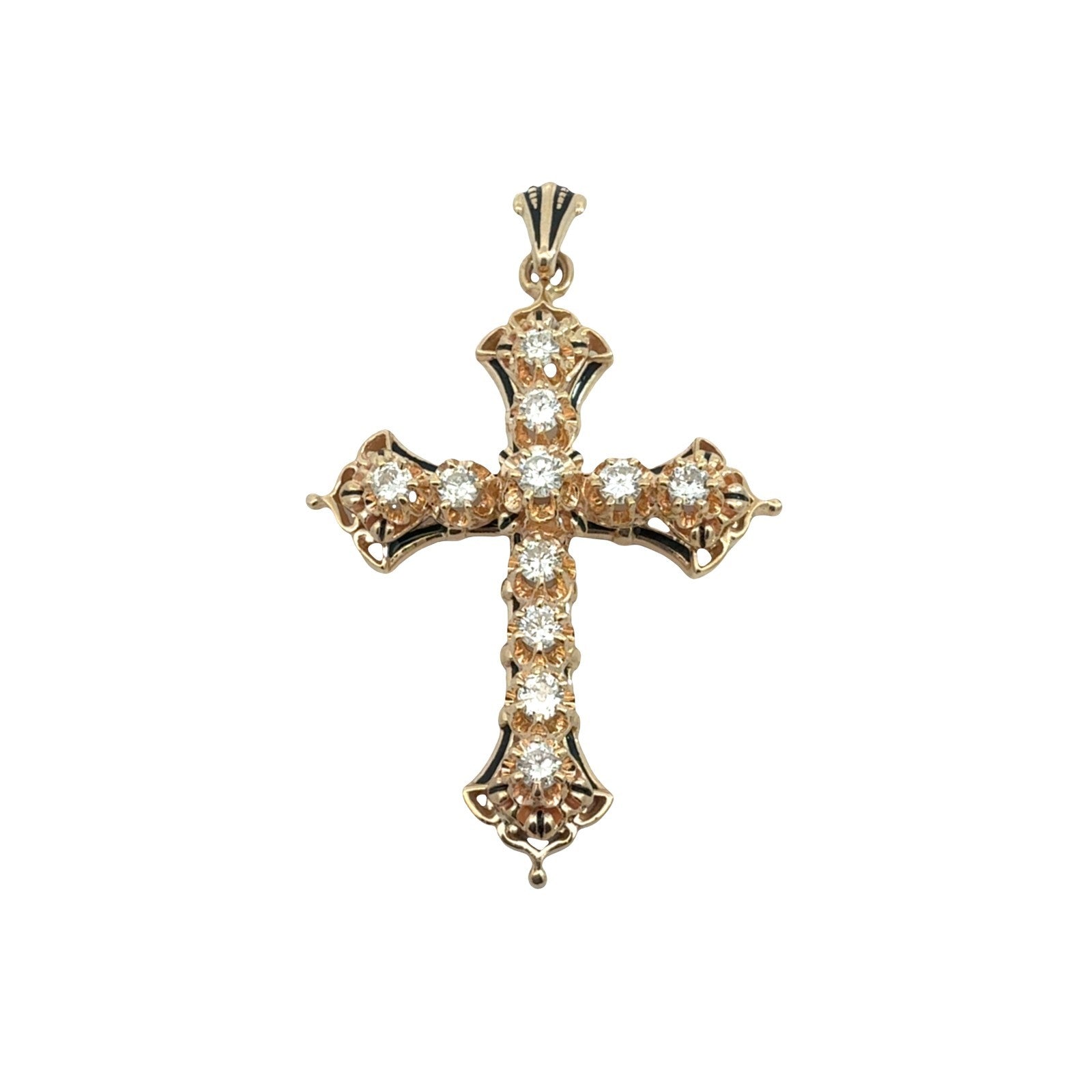 14k Yellow Gold 1.82cttw Diamond and Enamel Ornate Cross Pendant1