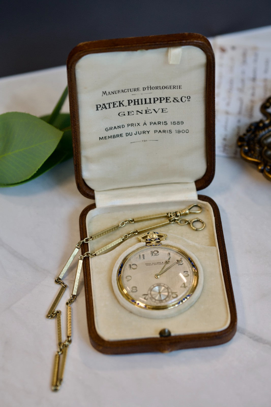 Patek Philippe 18k Yellow Gold Pocketwatch and 14k Yellow Gold Fob Chain0