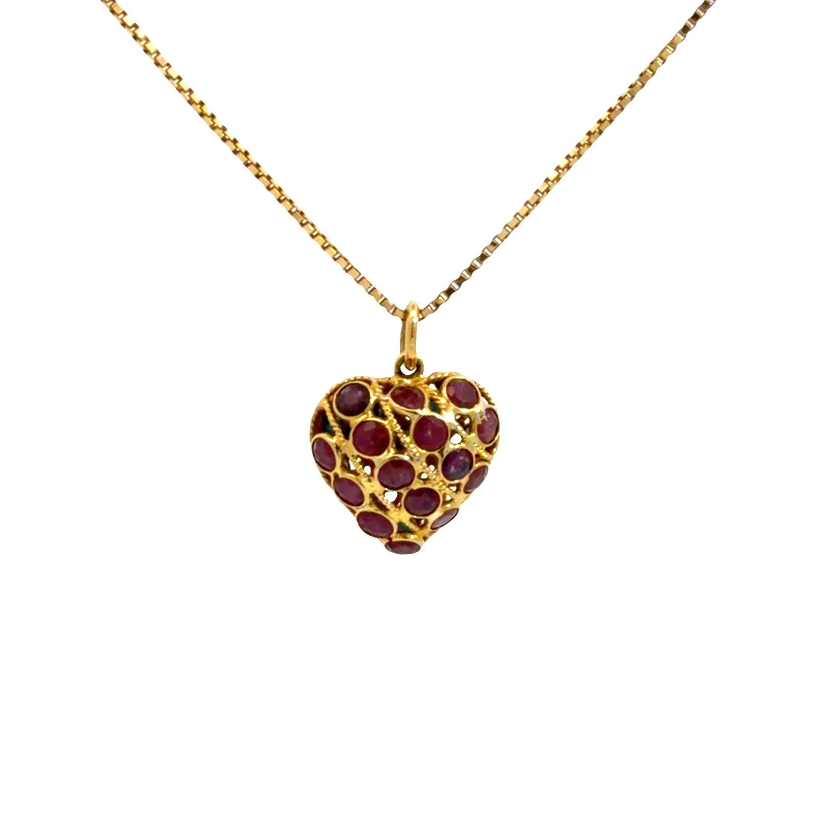 Vintage 18k Stamped Yellow Gold Heart Pendant Necklace with Ruby and Sapphire0