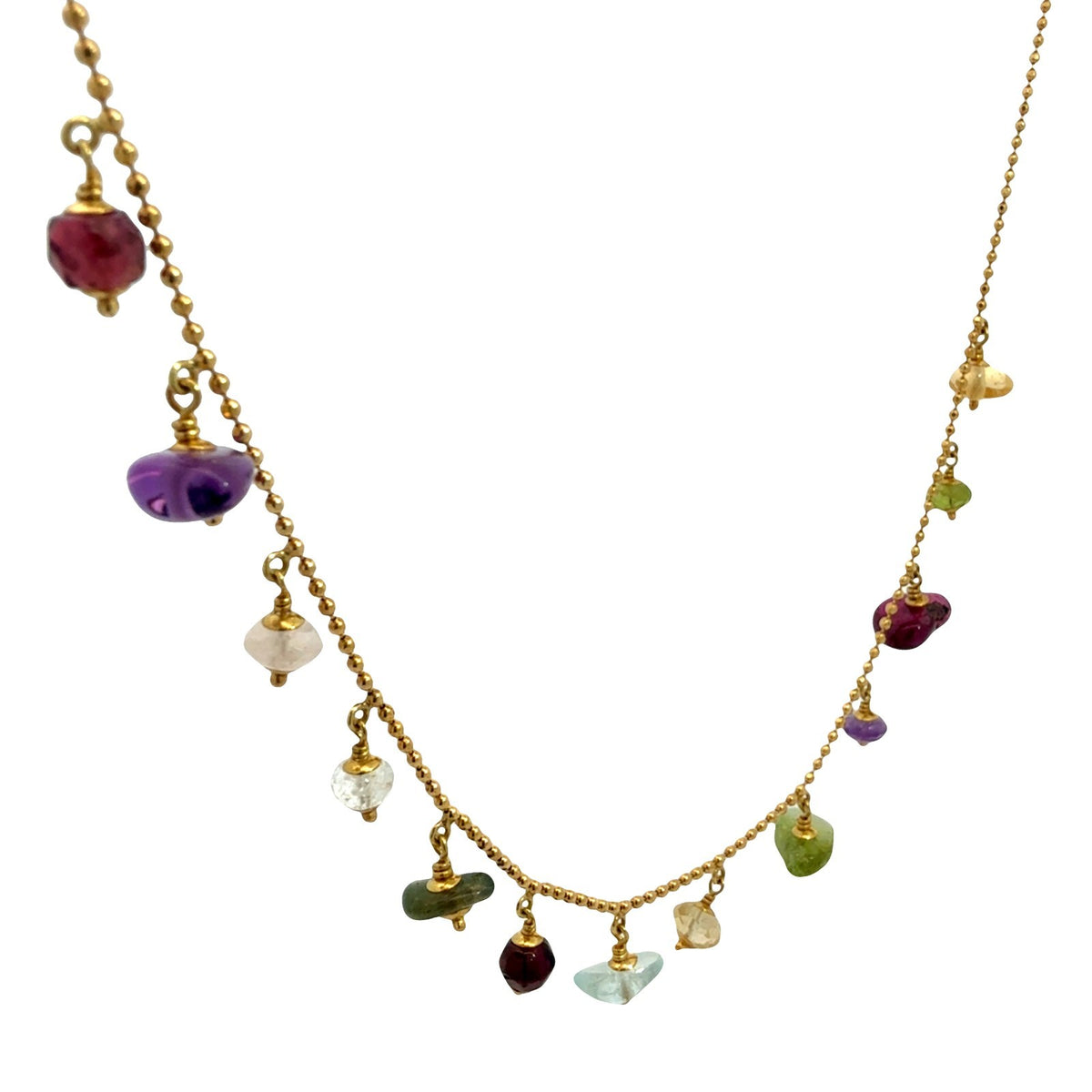 18k Yellow Gold Alternating Multi-Stone Beaded Necklace4