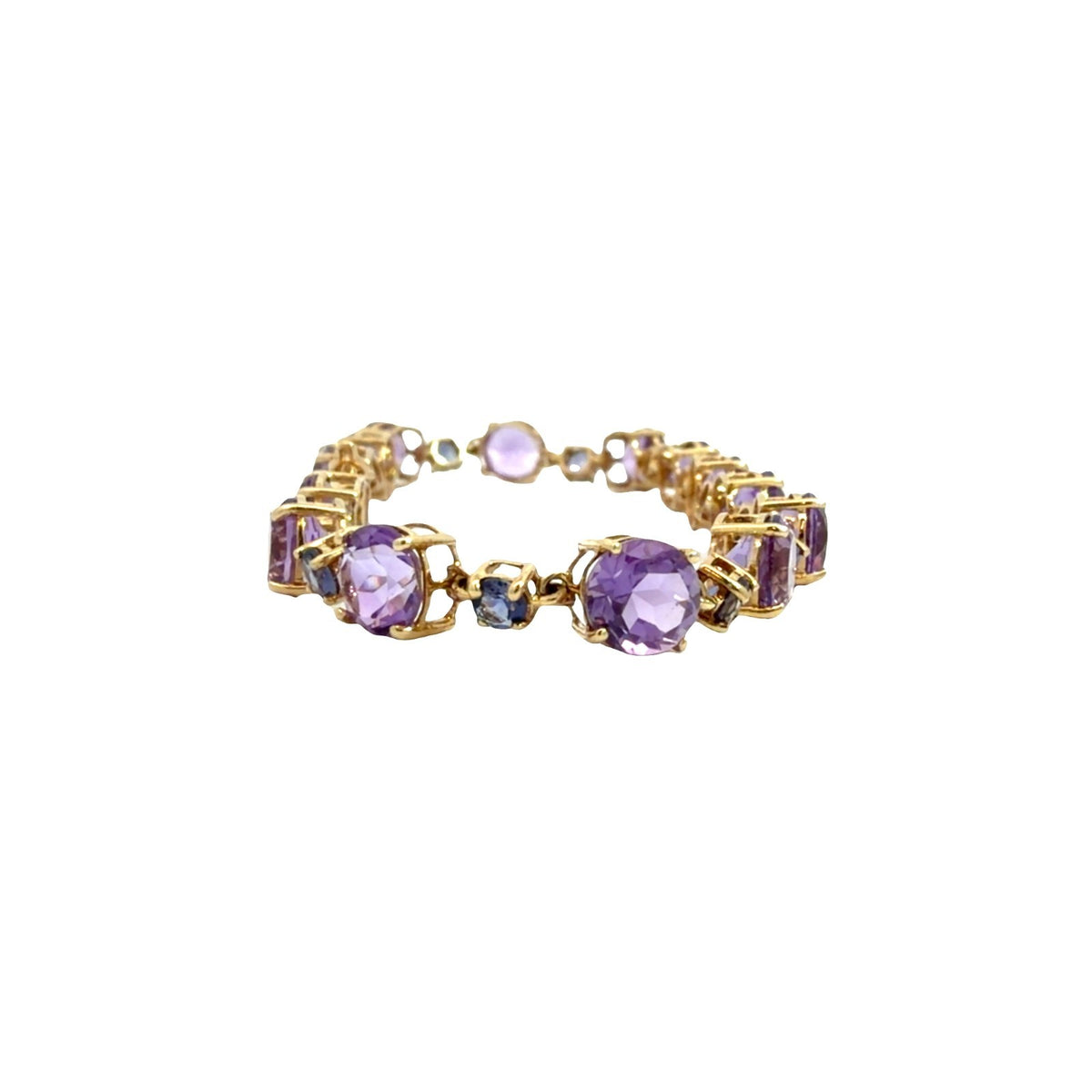 14k Yellow Gold 8.12cttw Amethyst and 1.12cttw Iolite Tennis Bracelet 7.5"2