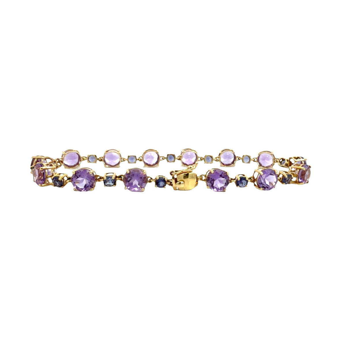 14k Yellow Gold 8.12cttw Amethyst and 1.12cttw Iolite Tennis Bracelet 7.5"3