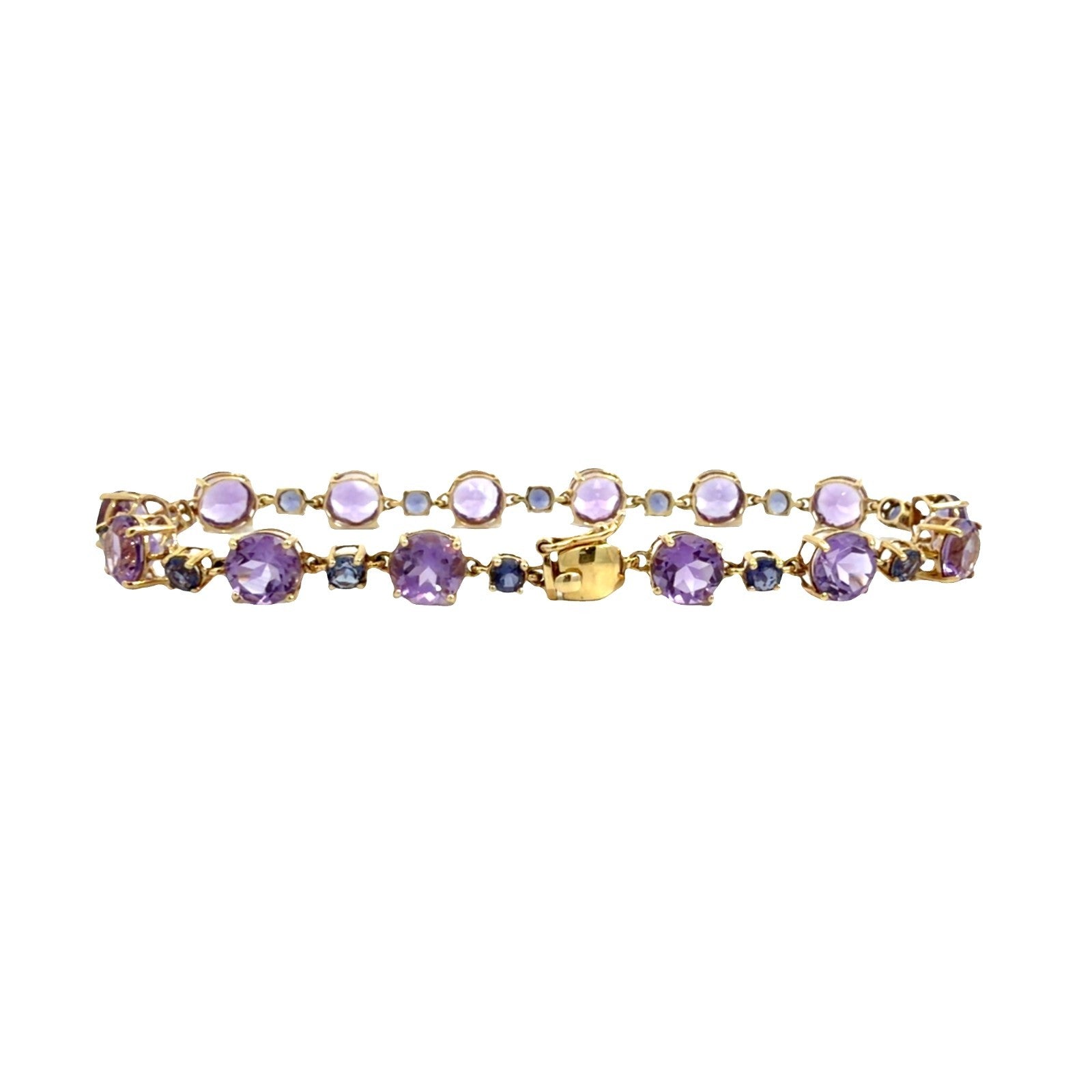 14k Yellow Gold 8.12cttw Amethyst and 1.12cttw Iolite Tennis Bracelet 7.5"3