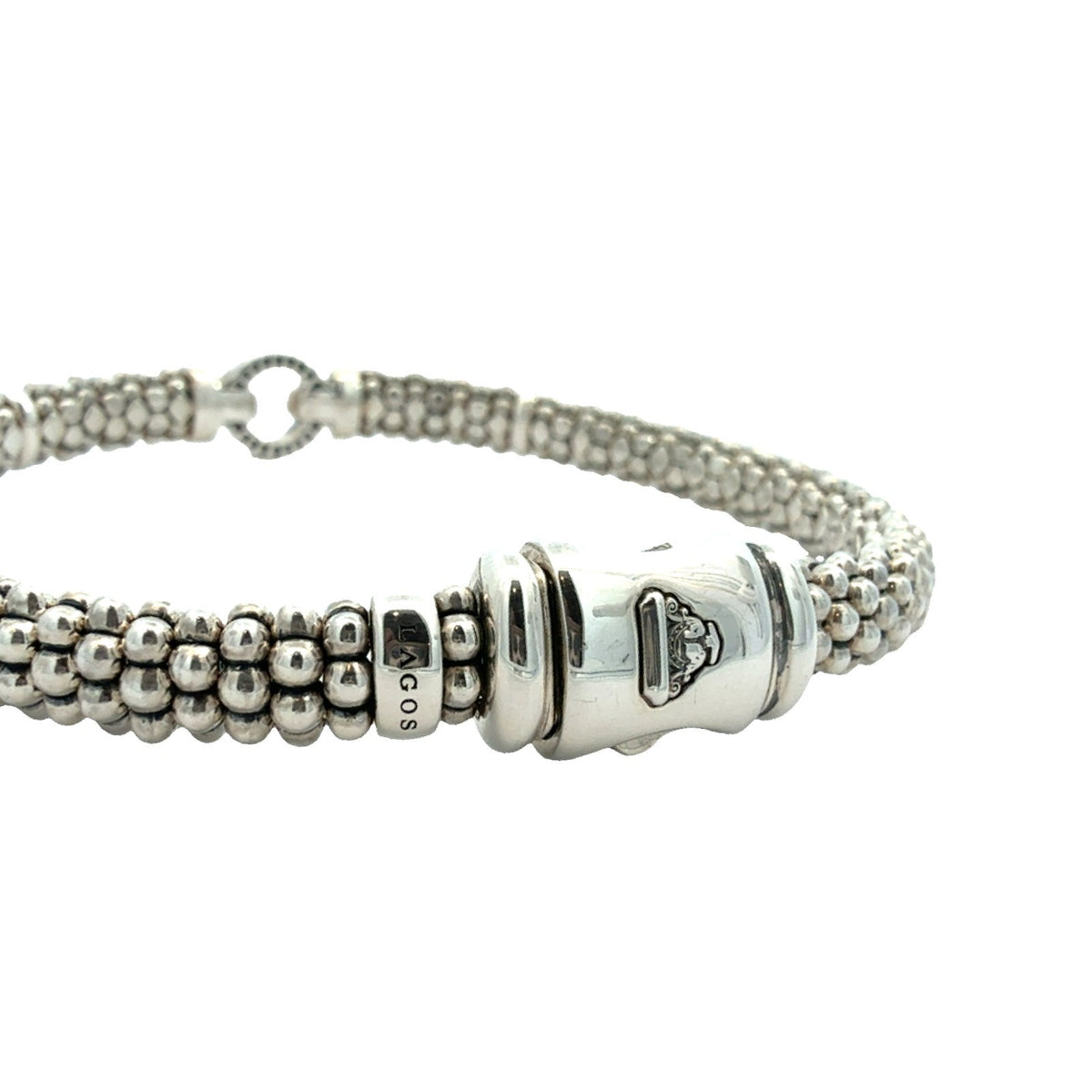 LAGOS Enso Circle Caviar Sterling Silver Bracelet Medium 6.5"6