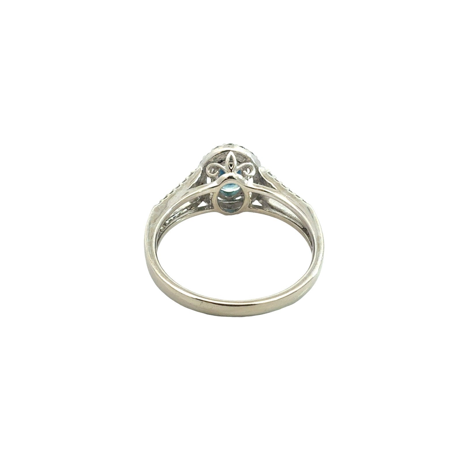 10k White Gold 0.87tcw Sapphire and 0.37cttw Diamond Halo Split-Shank Ring5