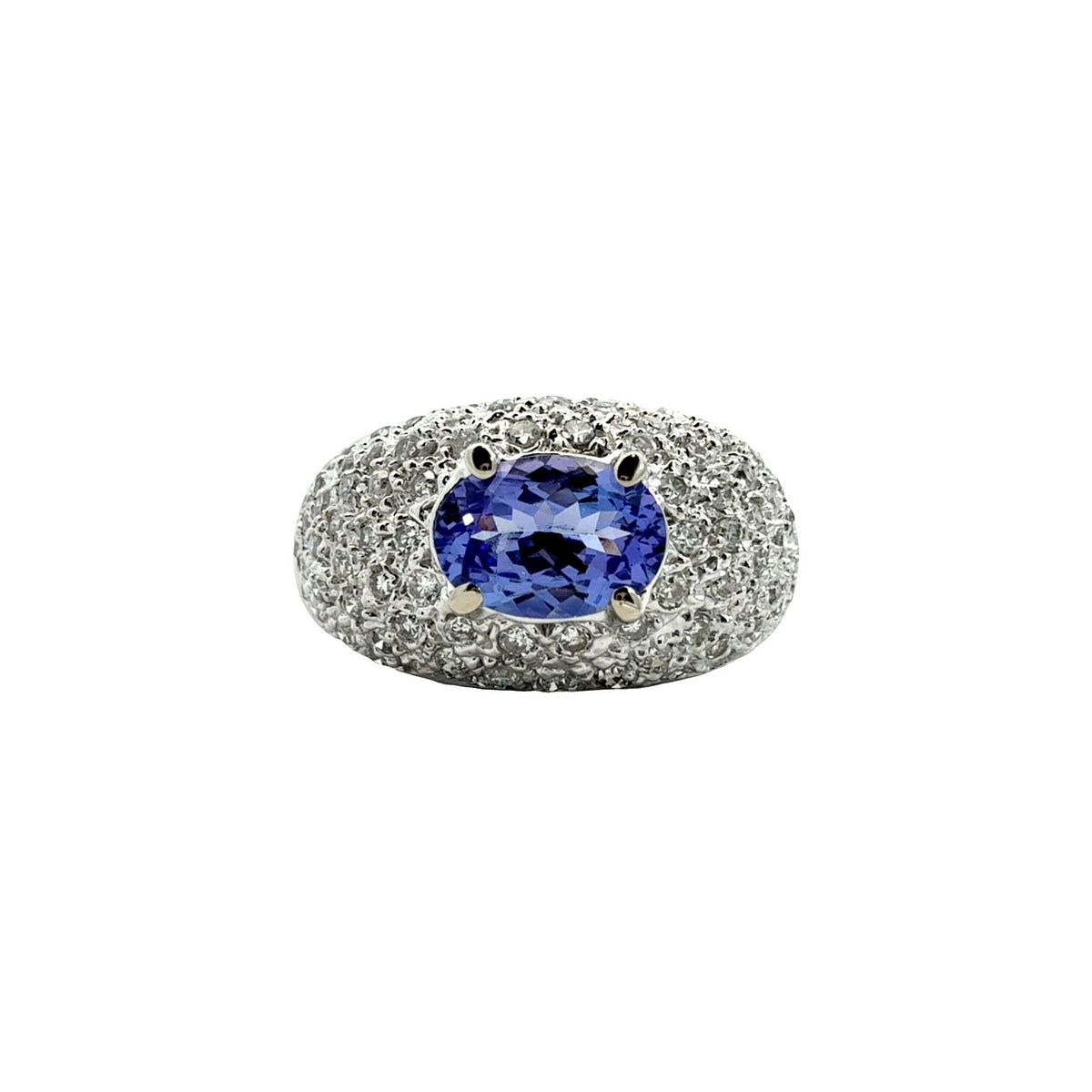 14k White Gold 0.96tcw Tanzanite and 0.47cttw Pave Diamond Dome Cocktail Ring0