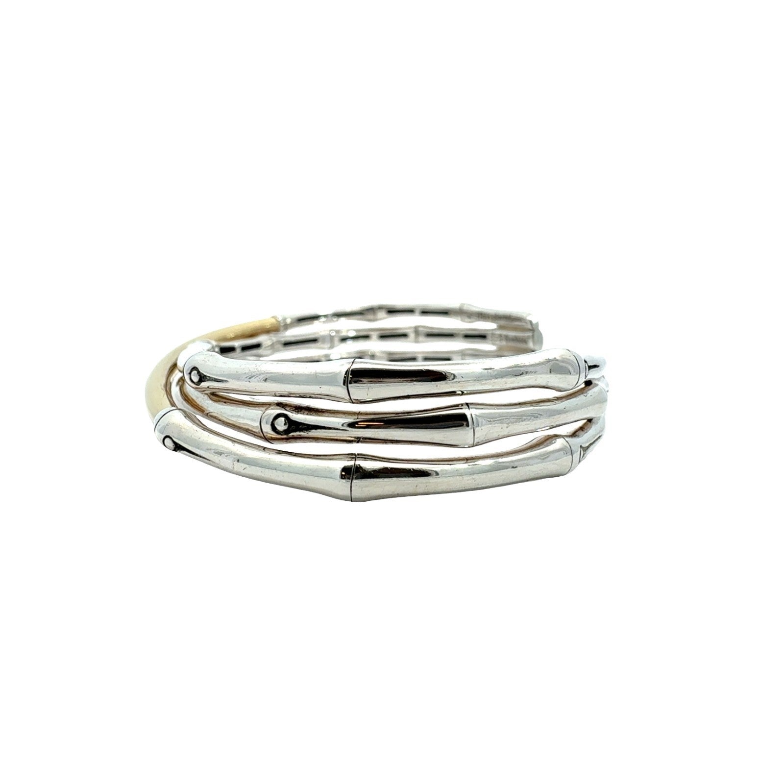 John Hardy Sterling Silver 18k Yellow Gold Multi-Tone Bamboo Cuff Bangle4