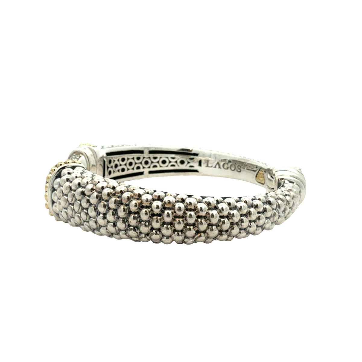 LAGOS Caviar Lux Sterling Silver 18k Yellow Gold & .74ctw Diamond Cuff Bracelet3