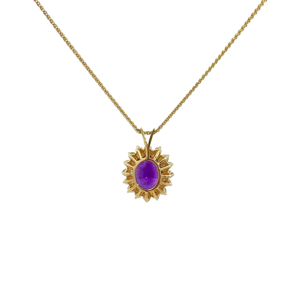 14K Yellow Gold 2.41tcw Oval-Cut Amethyst 0.48cttw Diamond Halo Pendant Necklace4