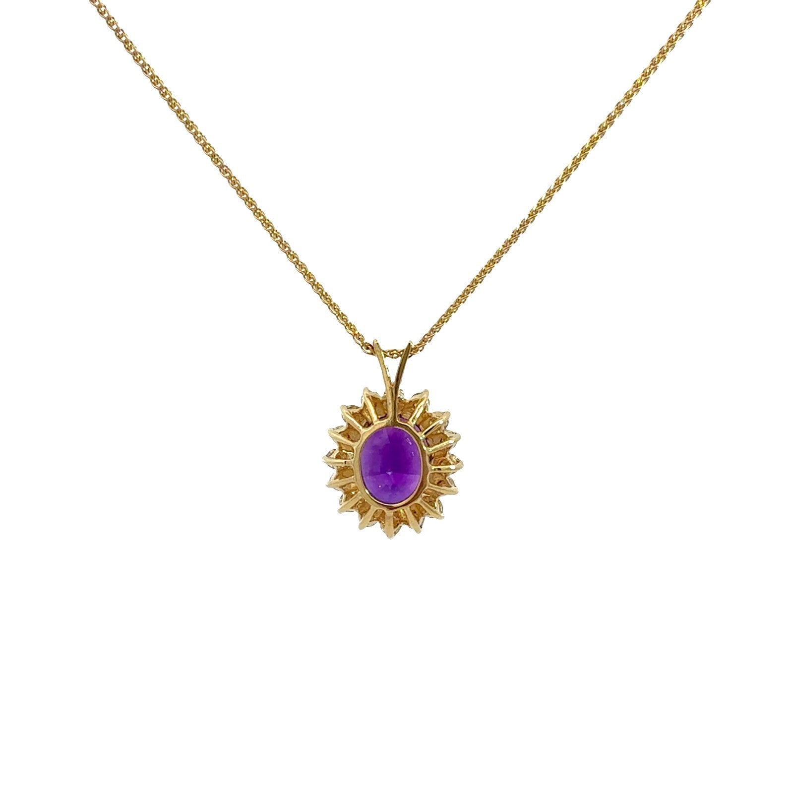 14K Yellow Gold 2.41tcw Oval-Cut Amethyst 0.48cttw Diamond Halo Pendant Necklace4