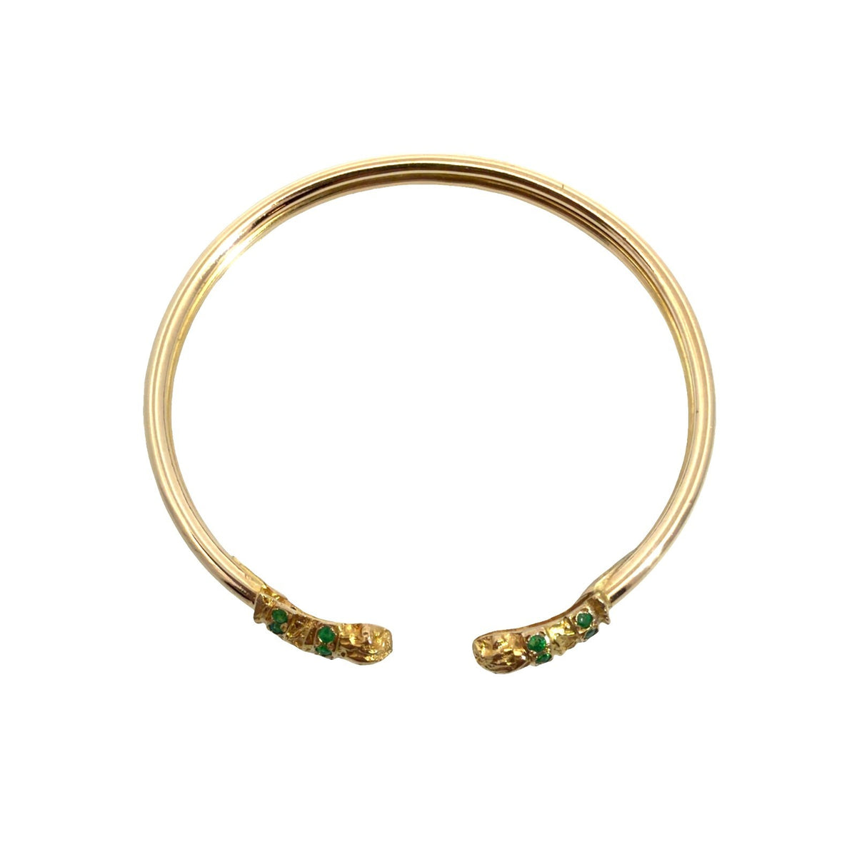17k Yellow Gold Animal Head Bangle with Emerald Accents5