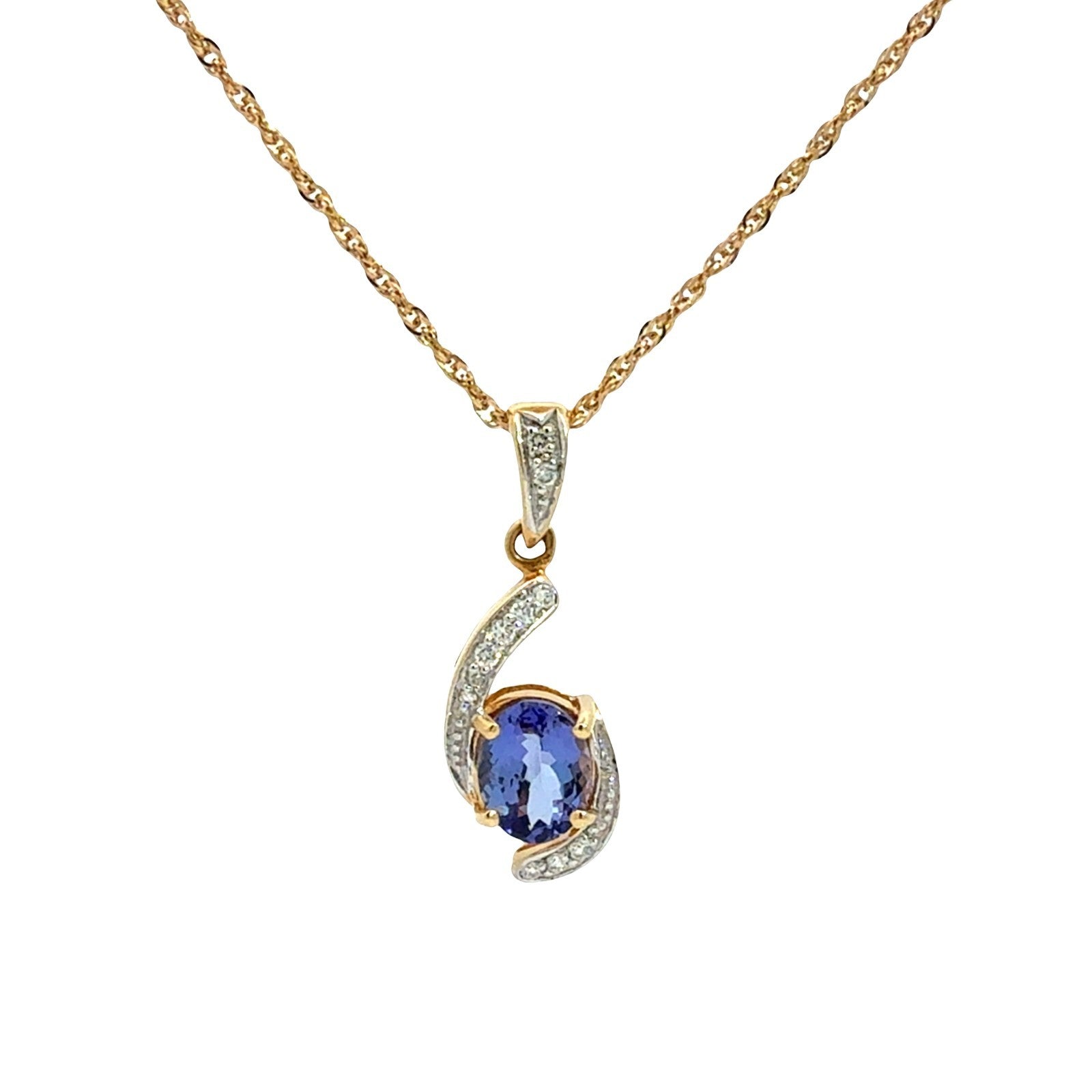 18k Yellow Gold 1.11tcw Tanzanite & 0.07cttw Diamond Swirl Pendant Necklace 16"0