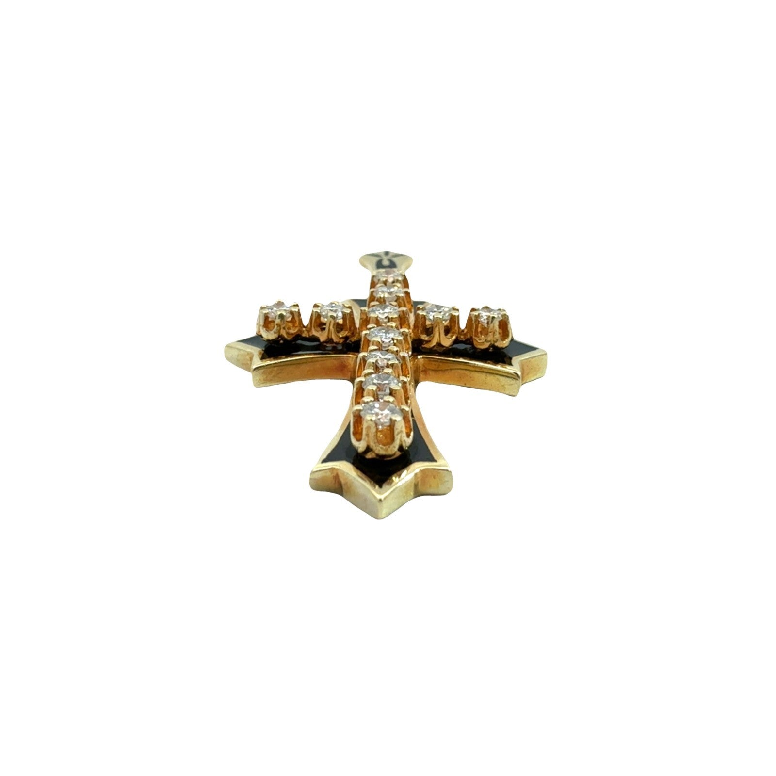 Vintage Victorian-Style 14k Yellow Gold 0.41cttw Diamond Cross Pendant0