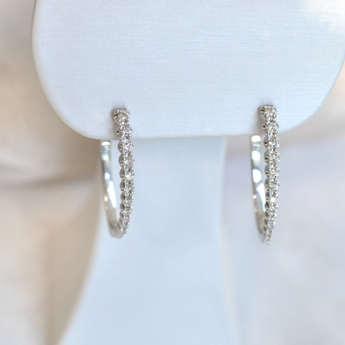 10k White Gold 0.53cttw Diamond Elongated Hoop Earrings0