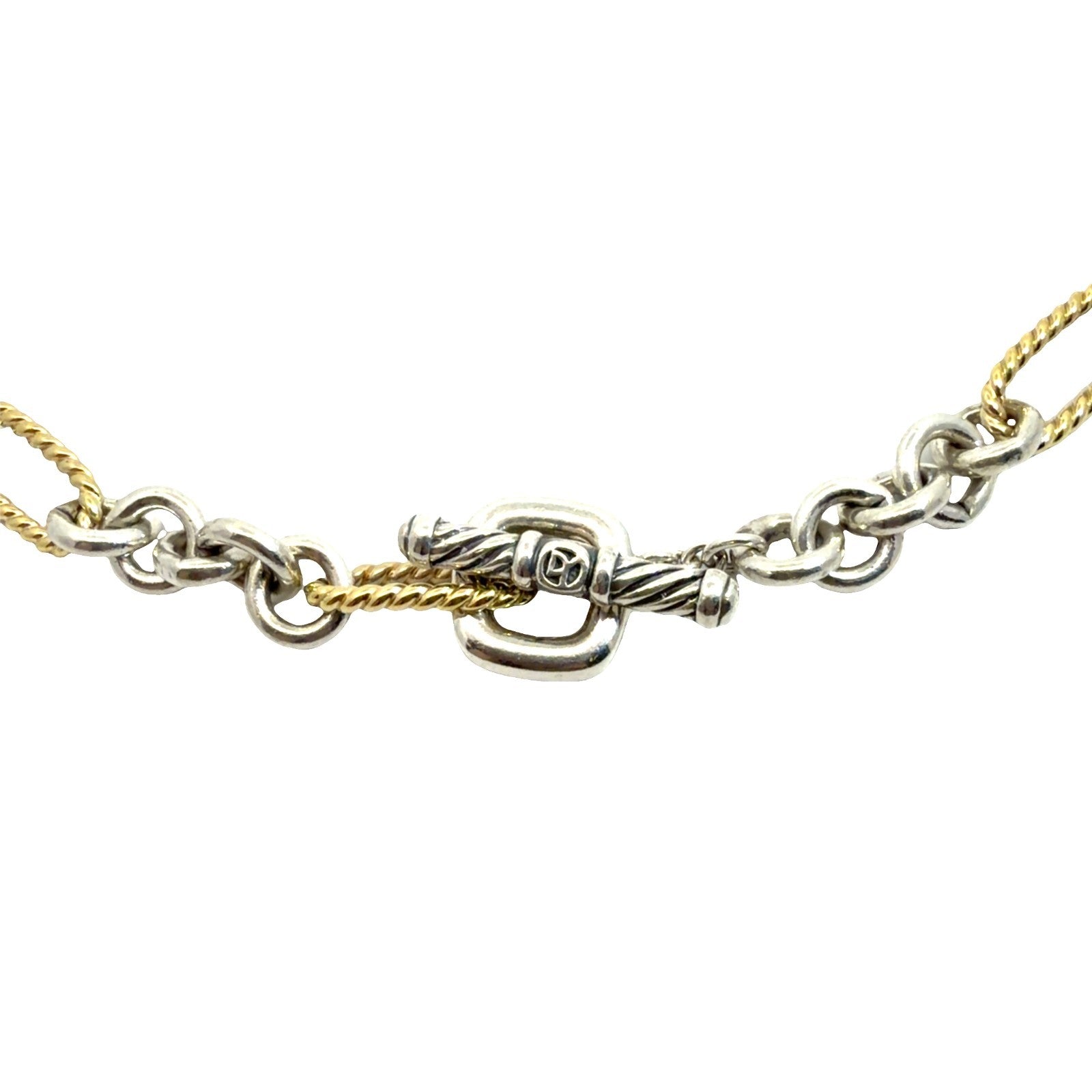 David Yurman Sterling Silver 18k Yellow Gold Figaro Link Toggle Necklace 17"0