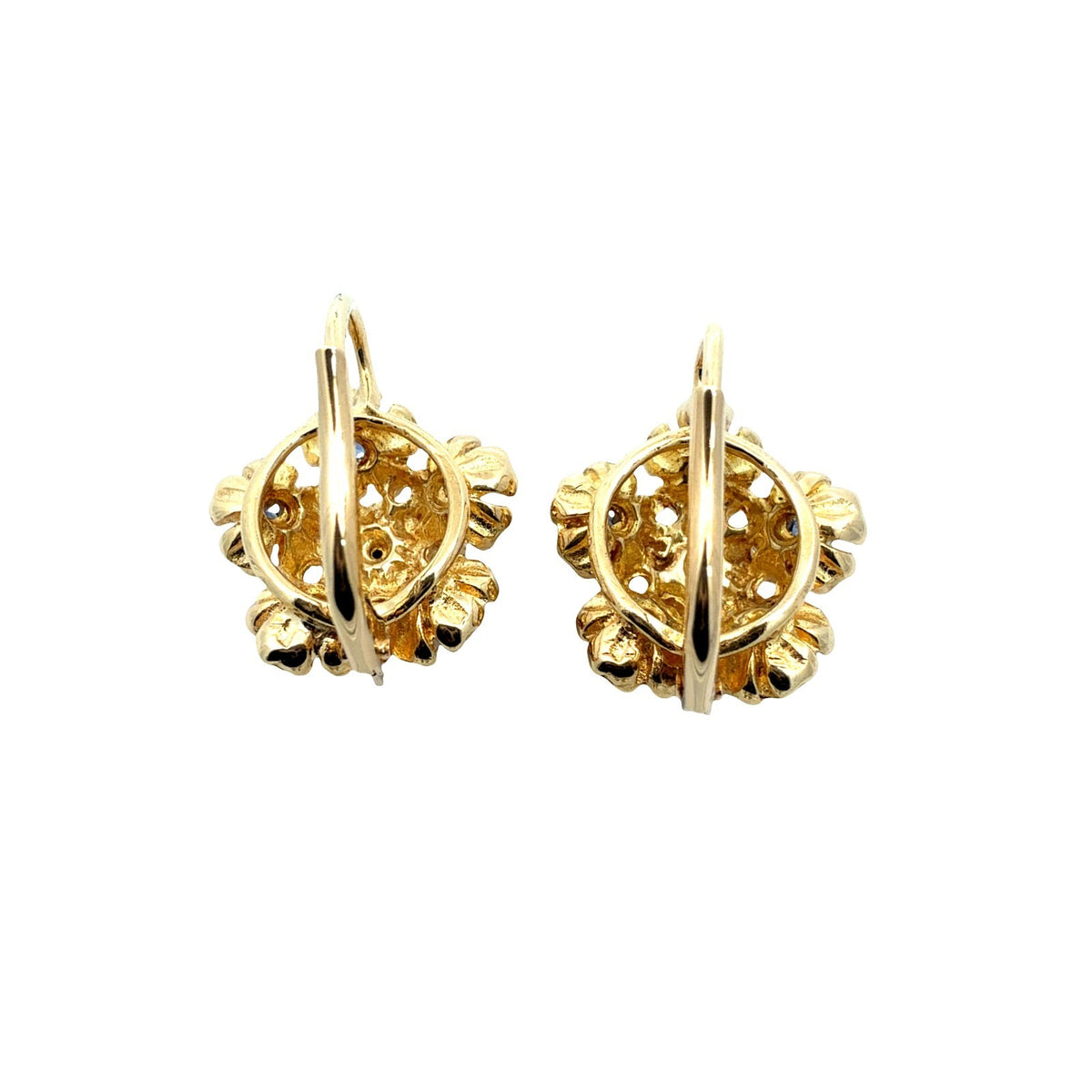 Vintage 18k Yellow Gold Enamel and 0.12cttw Sapphire Cluster Floral Earrings3