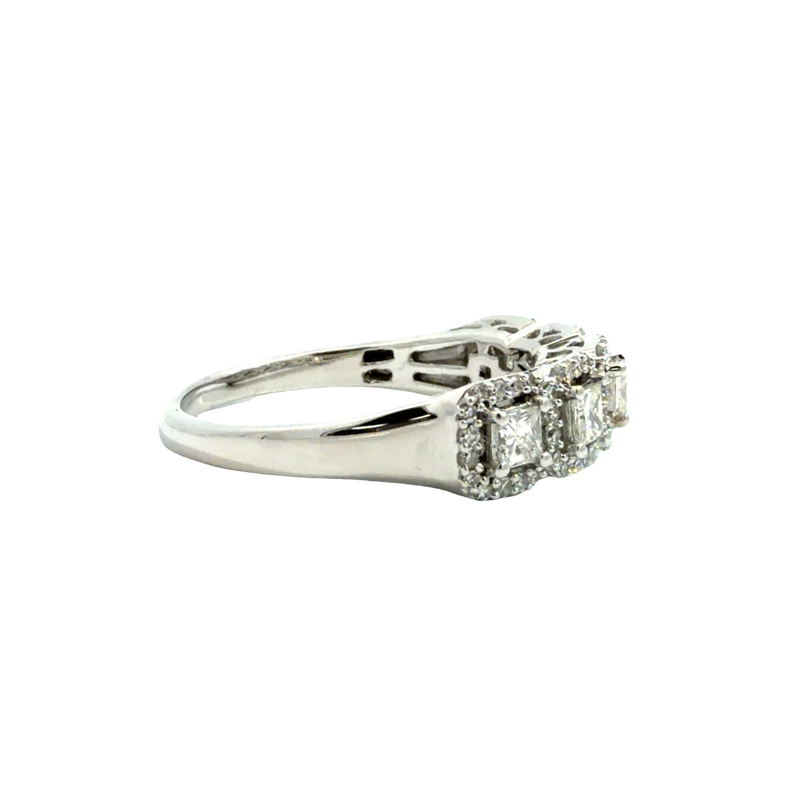14k White Gold 0.86ctw Princess Cut Diamond MultiStone Ring Size 90