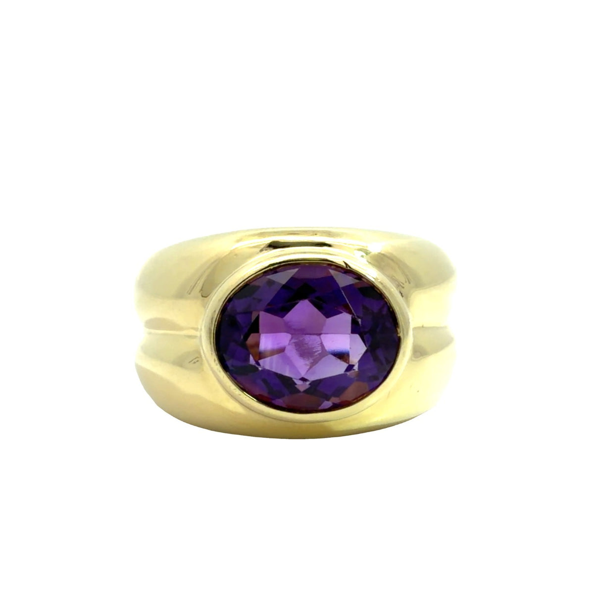 Tiffany &amp; Co.18k Yellow Gold Bezel Set Amethyst Ring Size 8.250