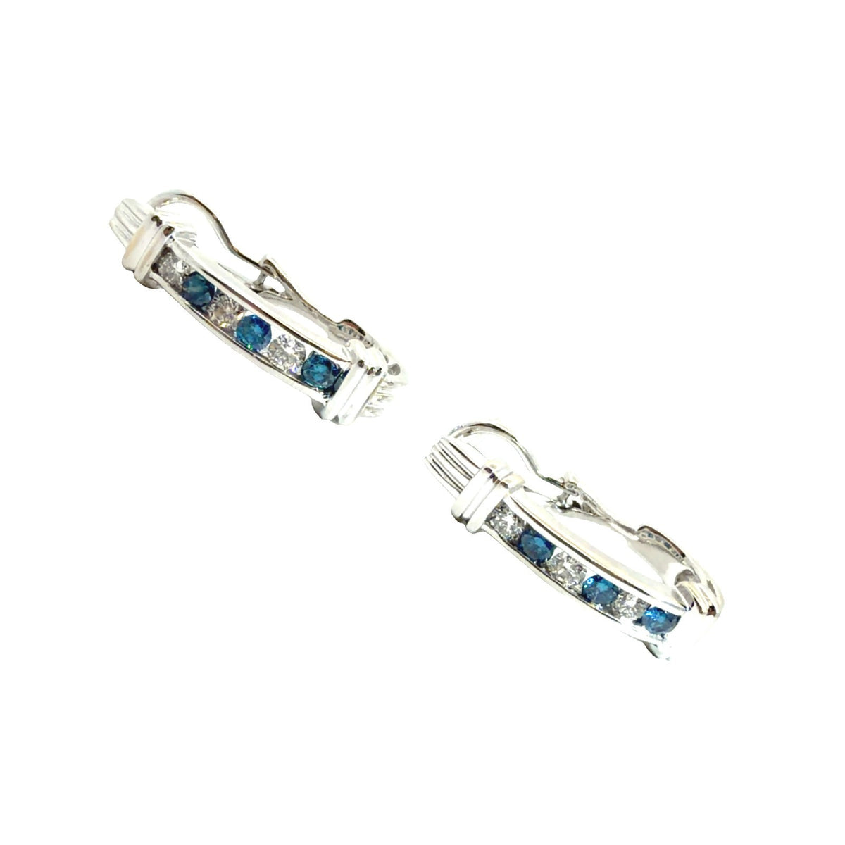 14k White Gold Alternating White & Blue 0.84cttw Diamond Hoop Earrings1