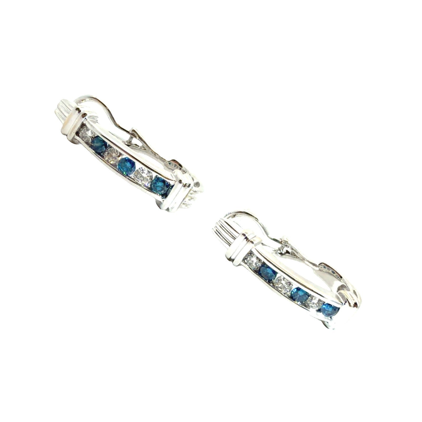 14k White Gold Alternating White & Blue 0.84cttw Diamond Hoop Earrings0