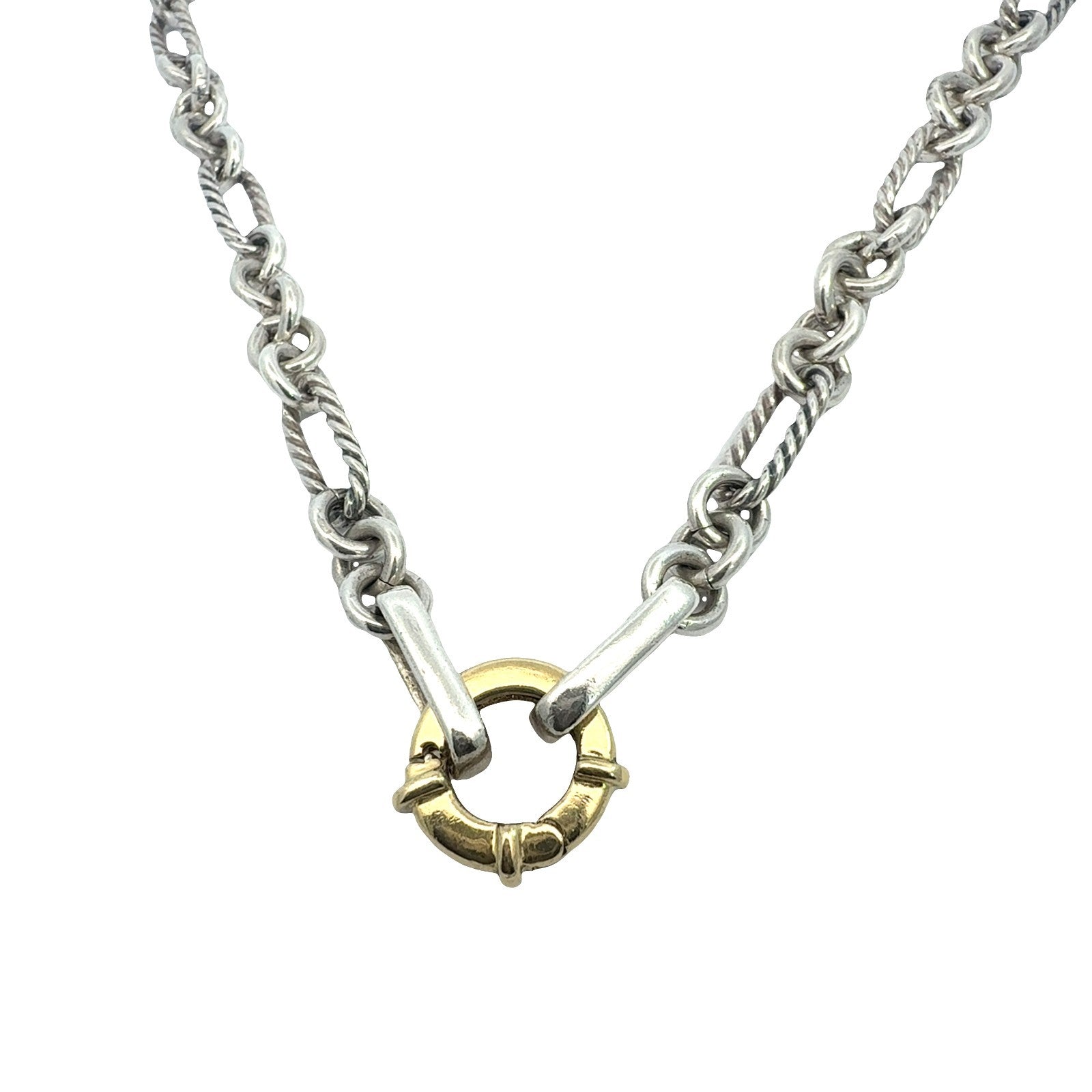 David Yurman Sterling Silver and 18k Yellow Gold Circular Clasp Chain Necklace0