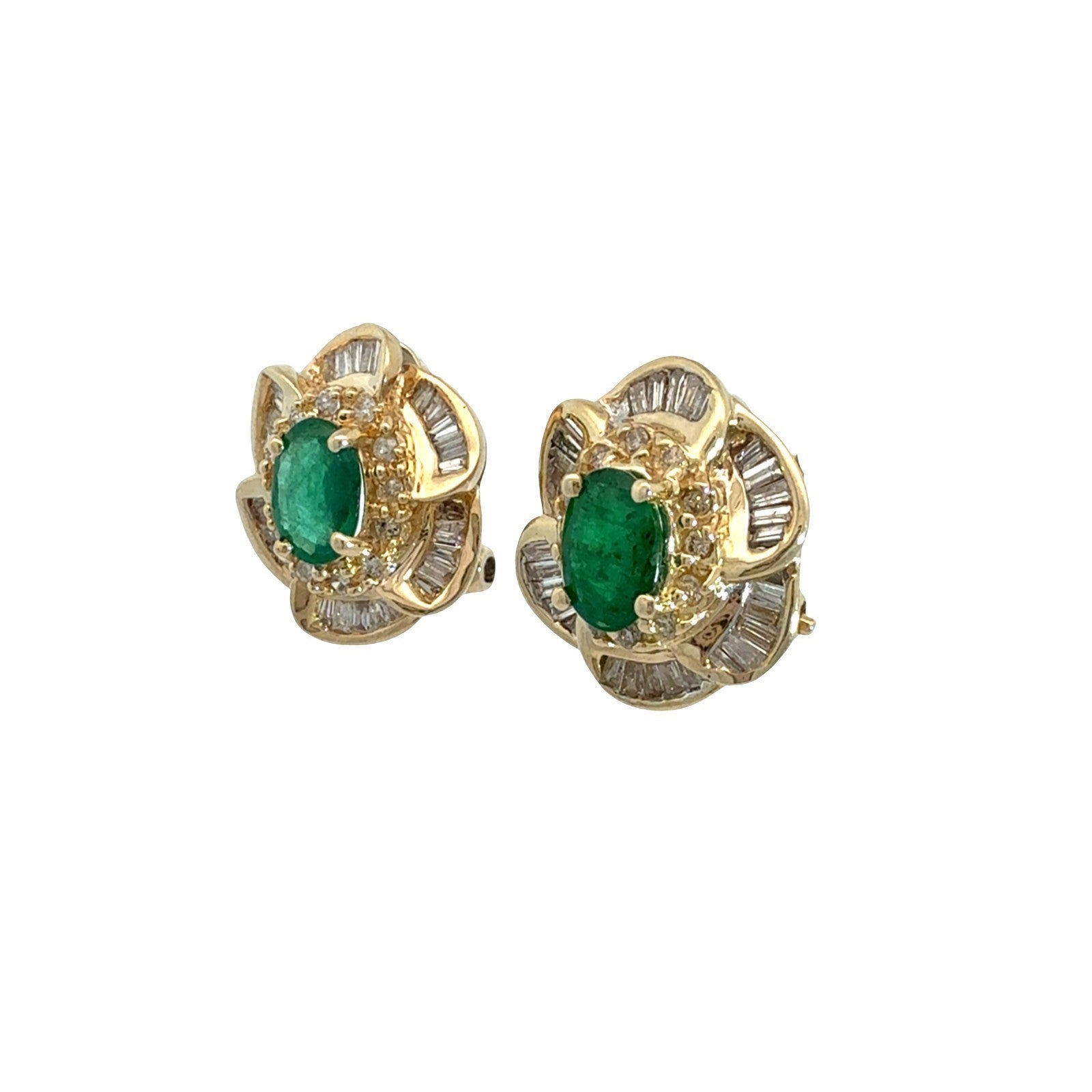 14k Yellow Gold 1.12cttw Oval Emerald and 1.44cttw Diamond Floral Halo Earrings0