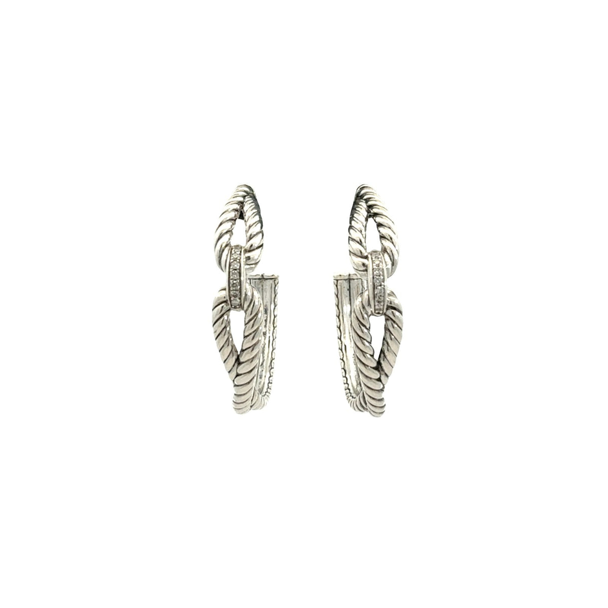 David Yurman Sterling Silver and 0.11ctw Diamond Cable Loop Hoop Earrings1