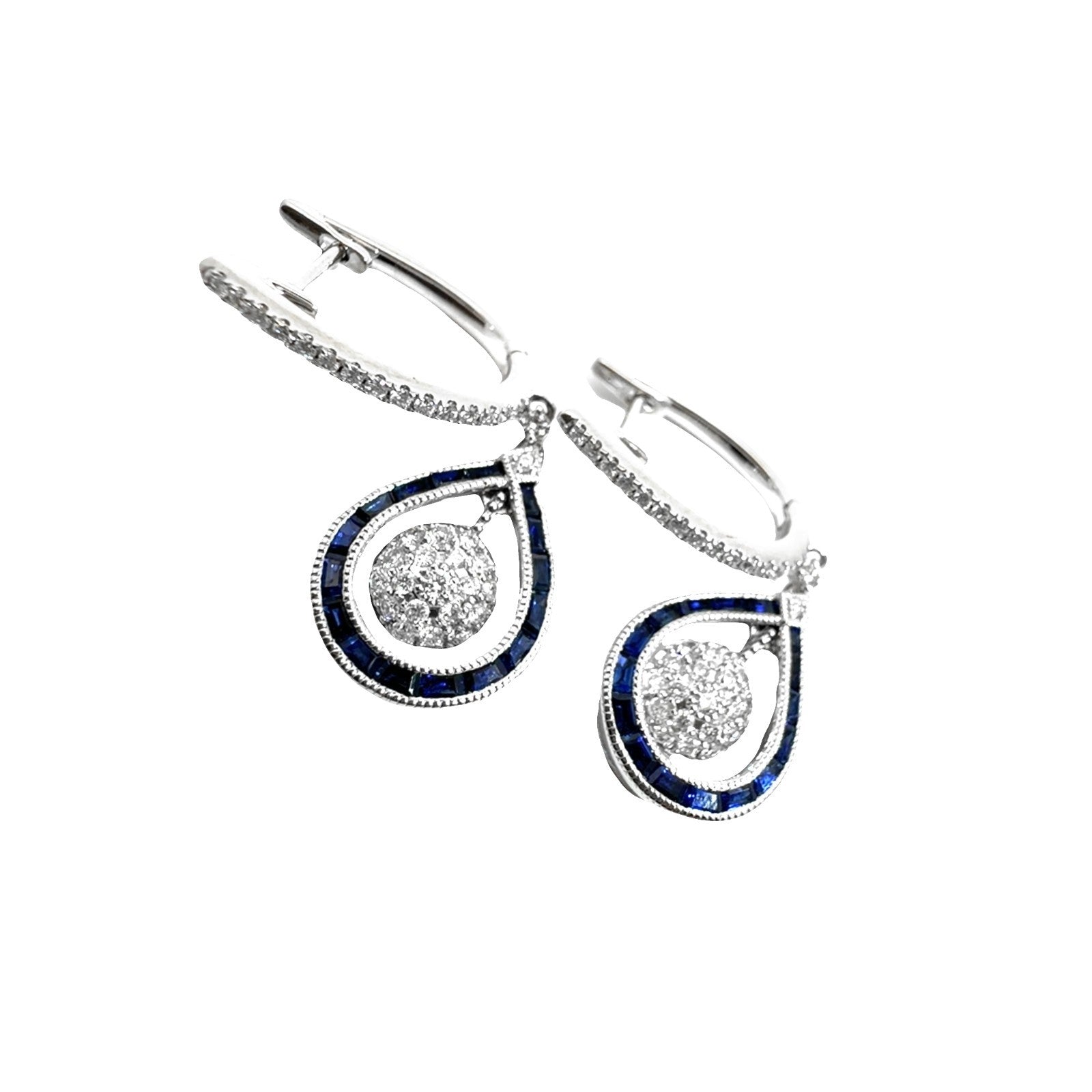 14k White Gold Dangle Earrings with (0.22ctw) Diamond and (0.12ctw) Sapphire5
