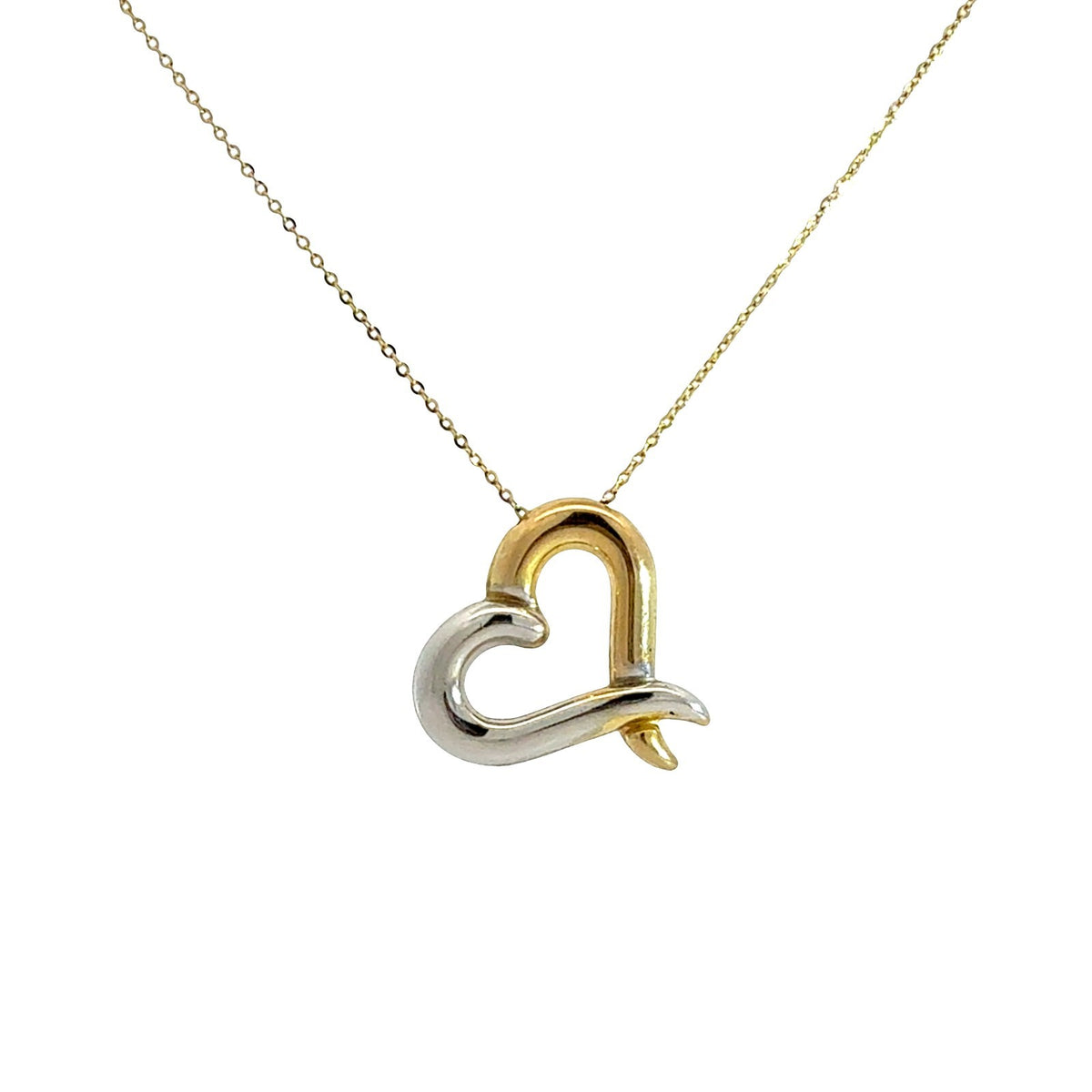10k Yellow Gold Two-Tone Open Heart Charm Necklace0