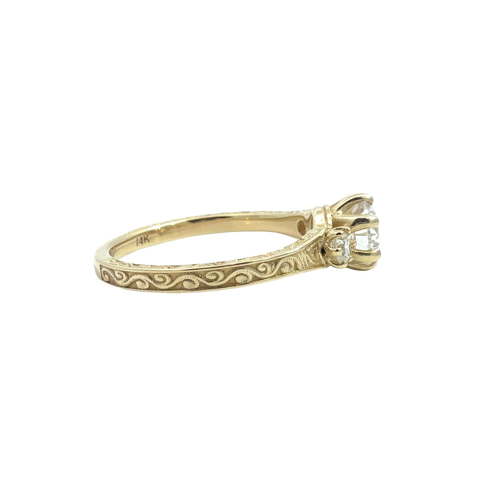 14k Yellow Gold Engraved 0.63cttw Three-Stone Lab-Grown Diamond Engagement Ring4