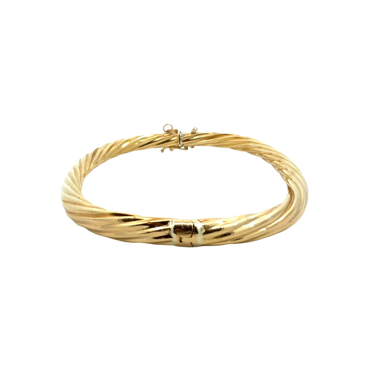 18k Yellow Gold Twisted Texture Hinged Bangle Bracelet2