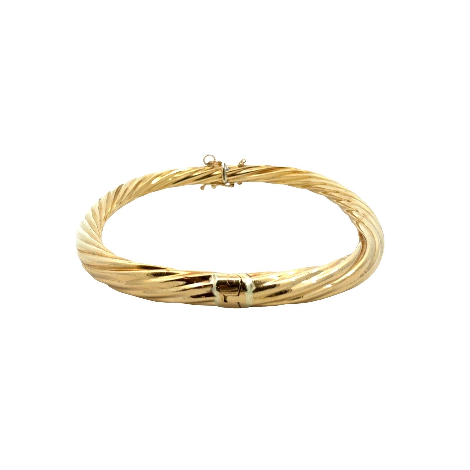 18k Yellow Gold Twisted Texture Hinged Bangle Bracelet2