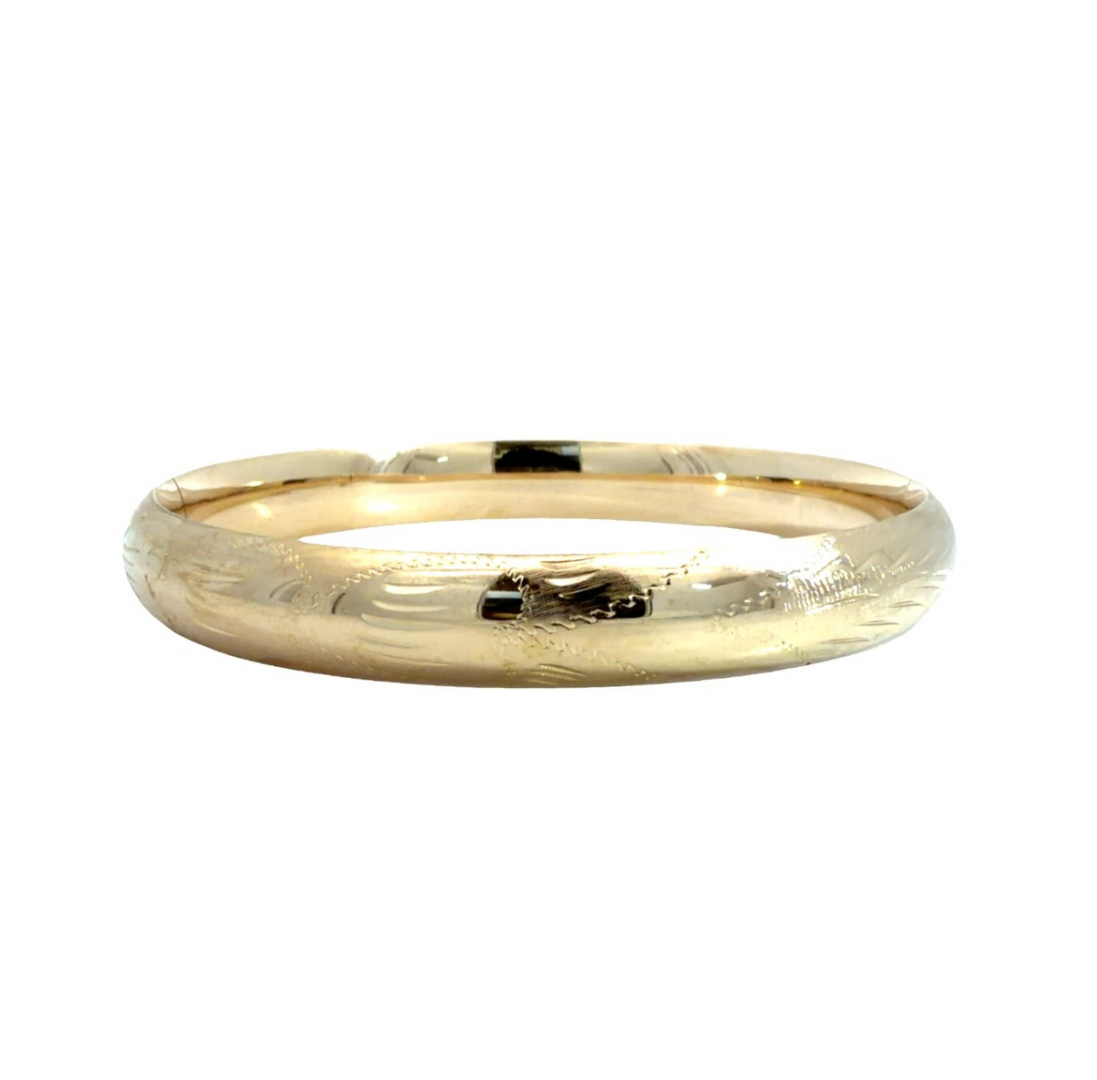Vintage 14k Yellow Gold Engraved Floral Bangle Bracelet 8"0