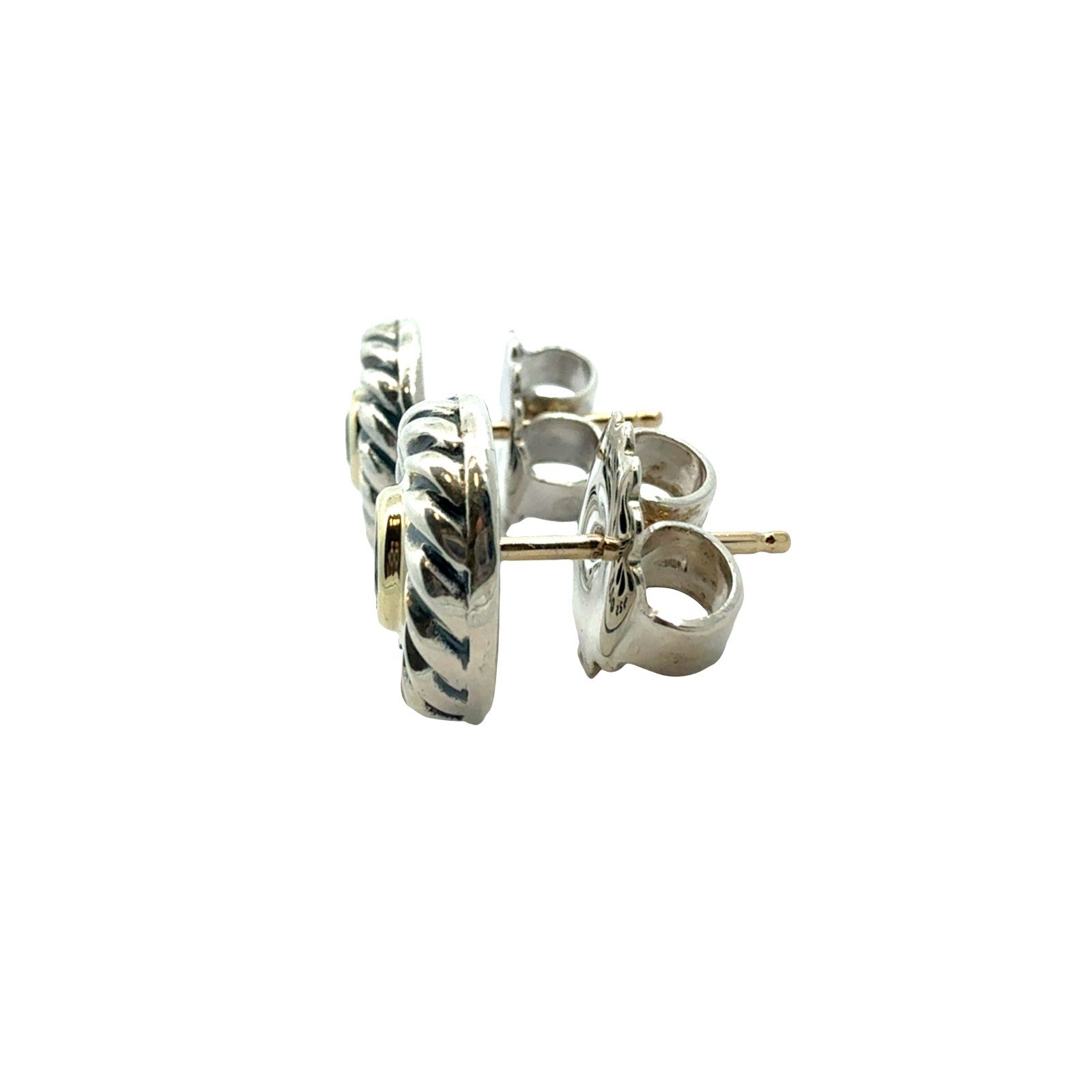 David Yurman Sterling Silver 14k Yellow Gold Topaz Cookie Cable Stud Earrings4
