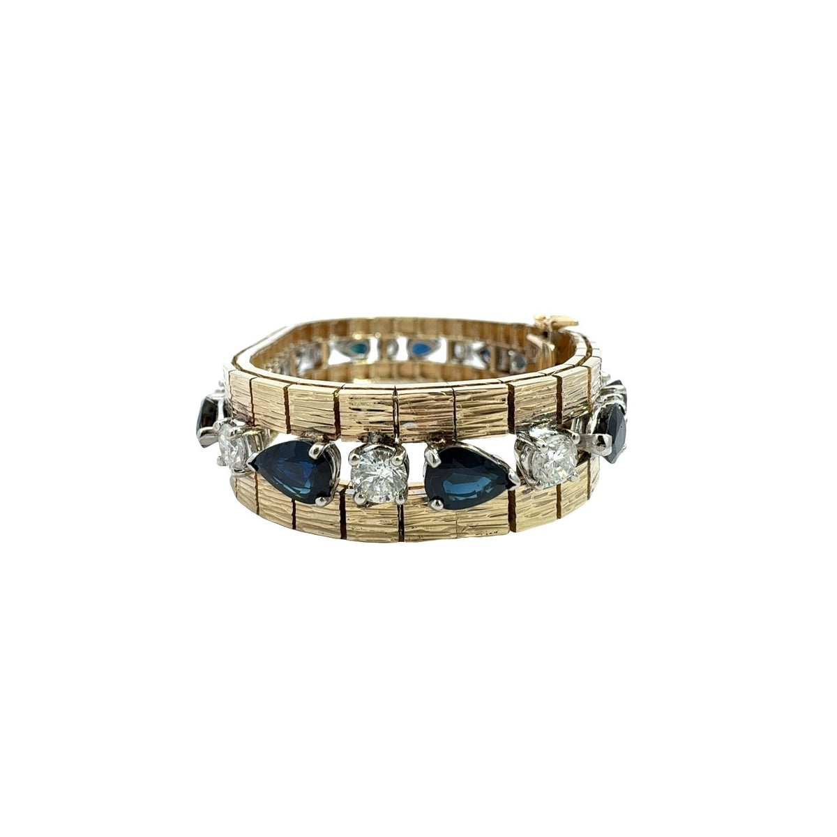 Vintage 13k Yellow Gold 14.36cttw Sapphire 4.77cttw Diamond Textured Bracelet4