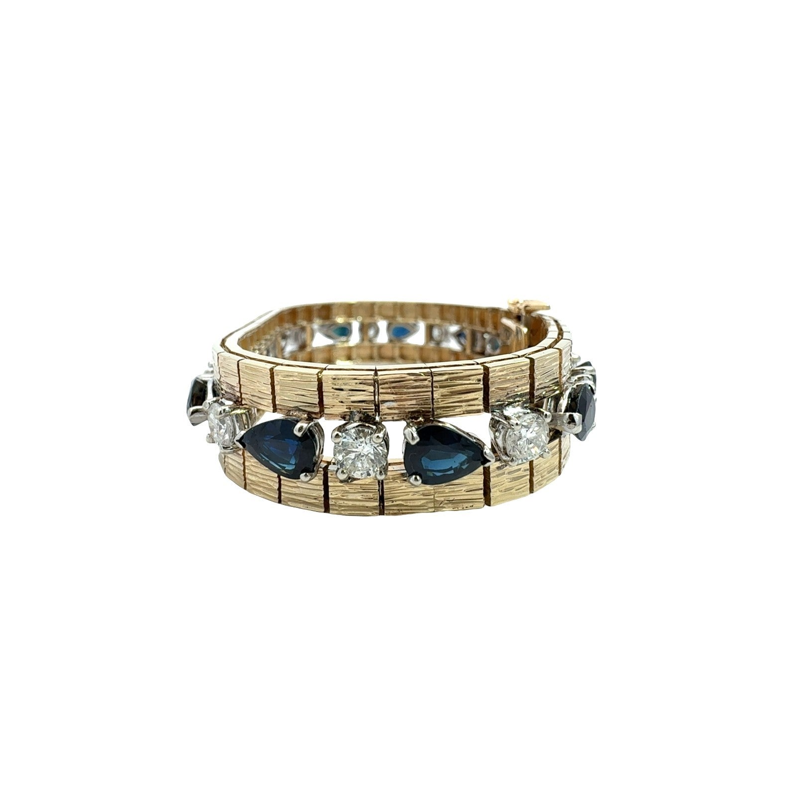 Vintage 13k Yellow Gold 14.36cttw Sapphire 4.77cttw Diamond Textured Bracelet4