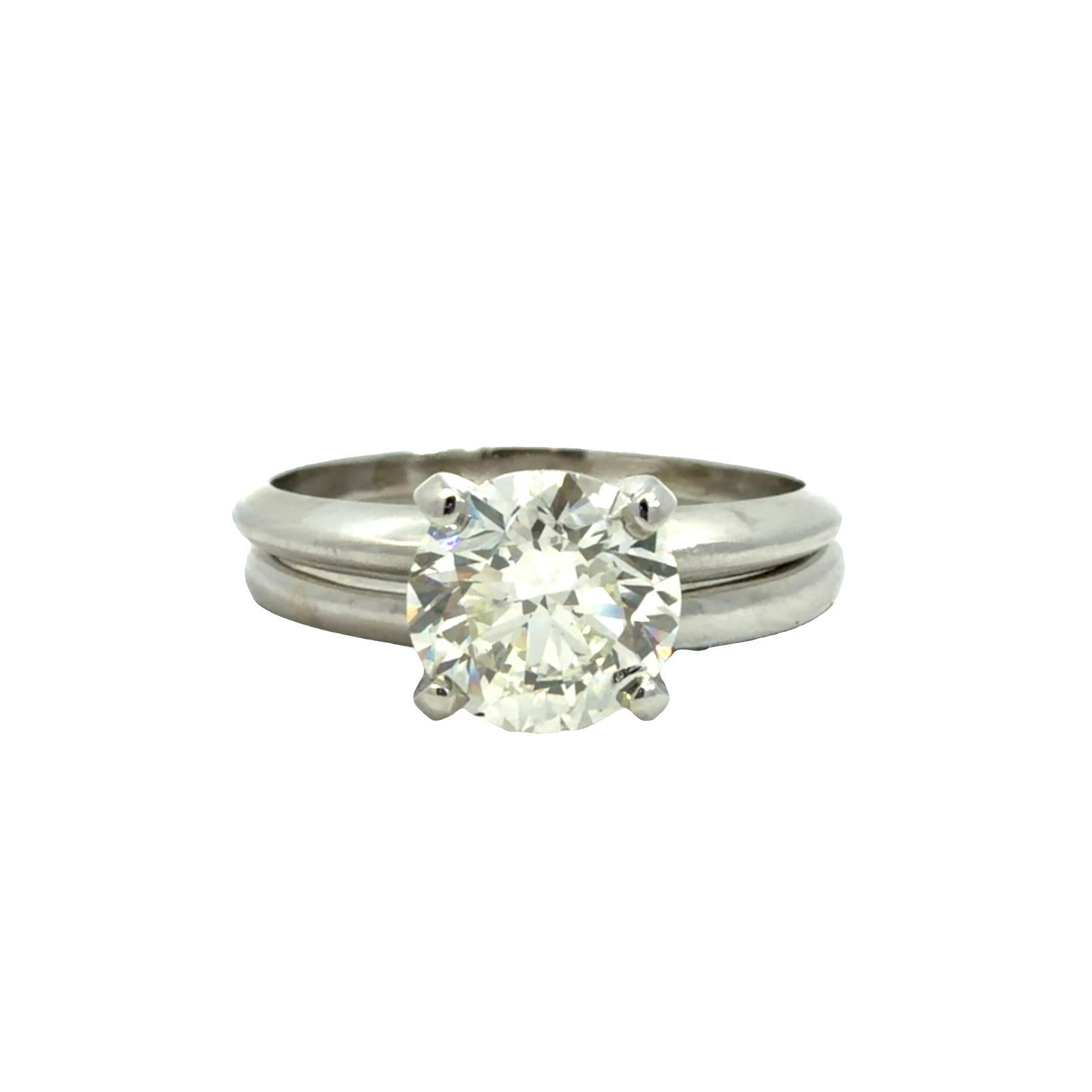 Platinum Wedding Ring Set with Solitaire Round Cut 1.50cttw Diamond Size 70