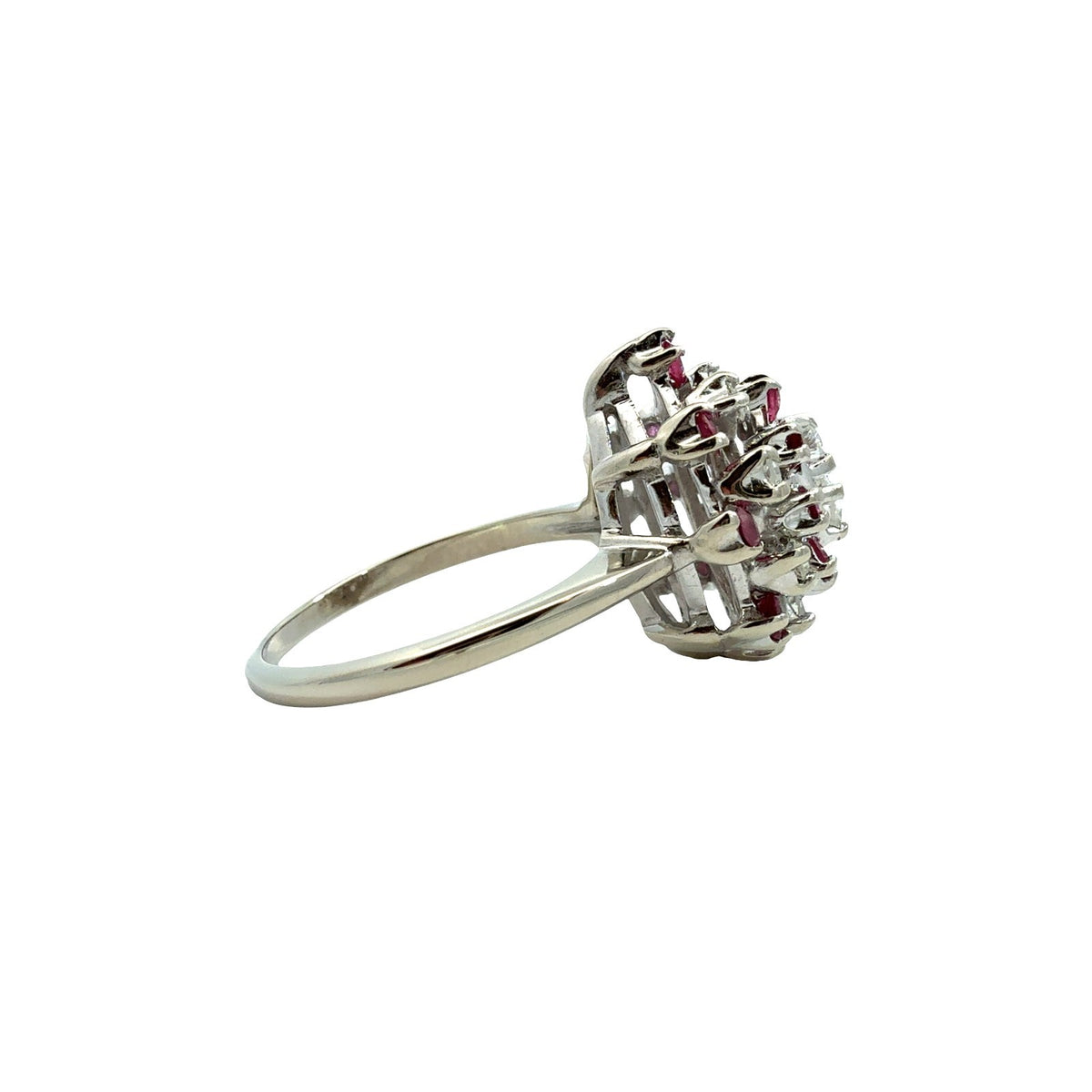 Vintage 14k White Gold Stamped 0.64cttw Ruby and 0.47cttw Diamond Cluster Ring2