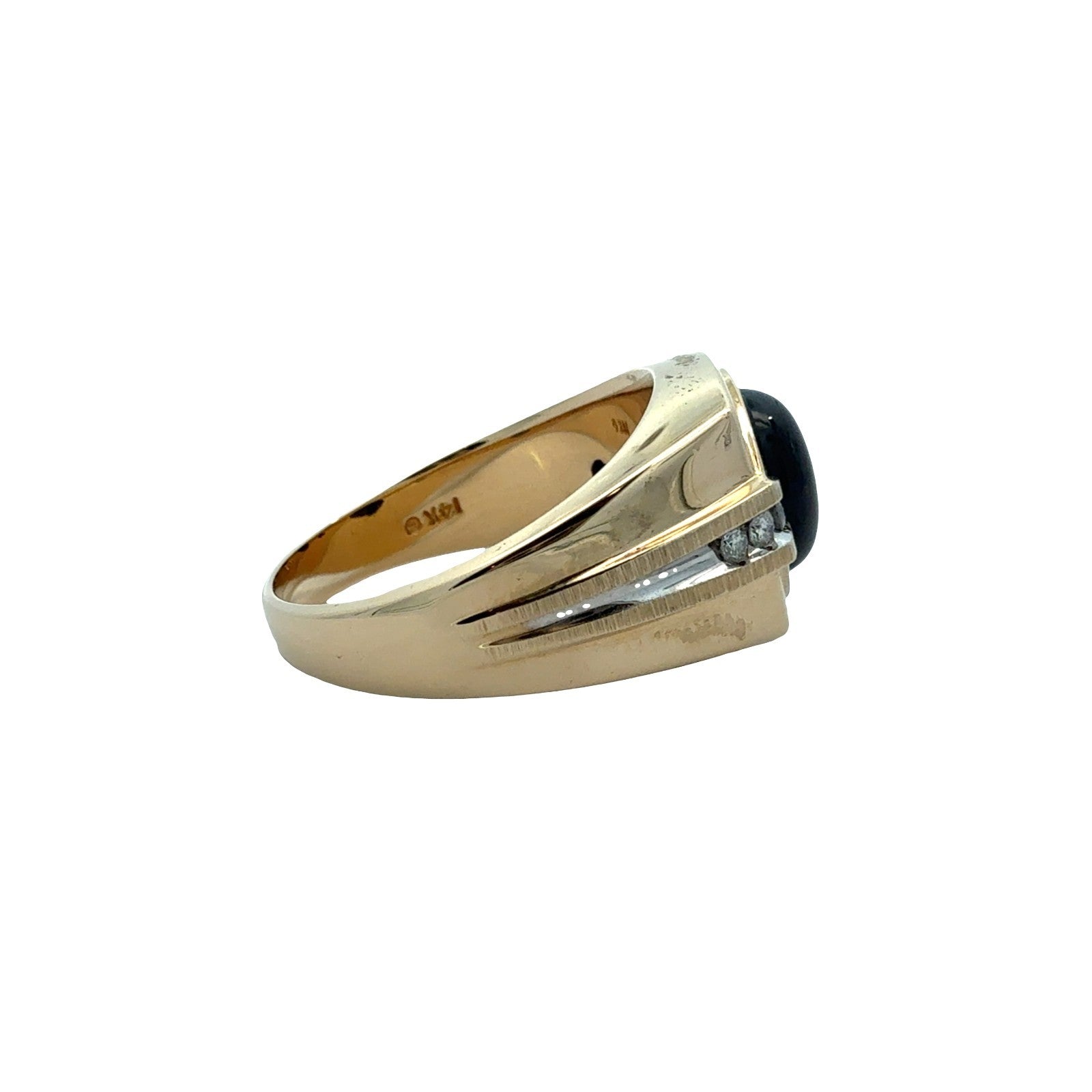 14k Yellow Gold 0.73tcw Black Sapphire & 0.14cttw Diamond Men's Ring Size 10.52