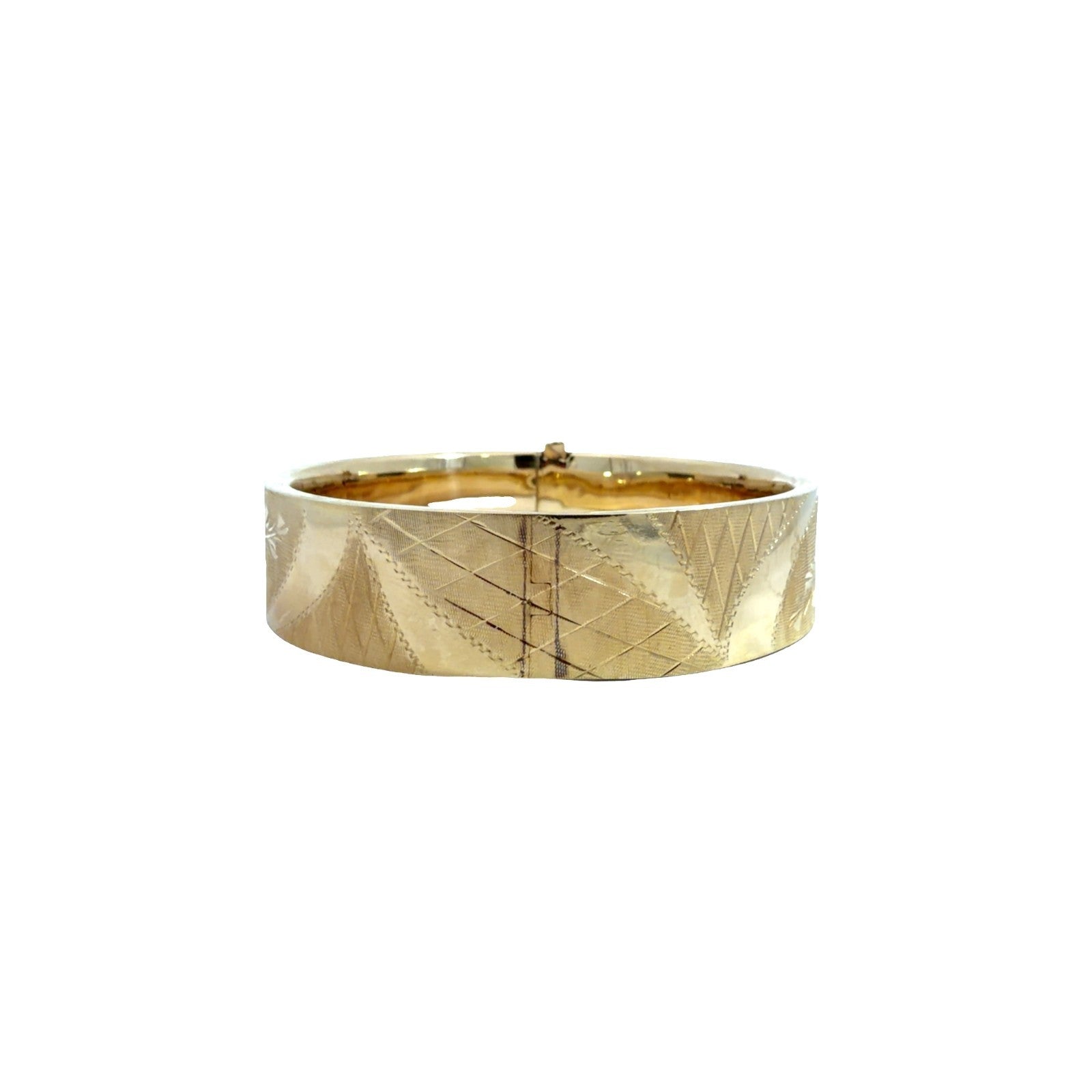 Vintage 13k Yellow Gold Etched Floral Motif Hinged Bangle Bracelet2