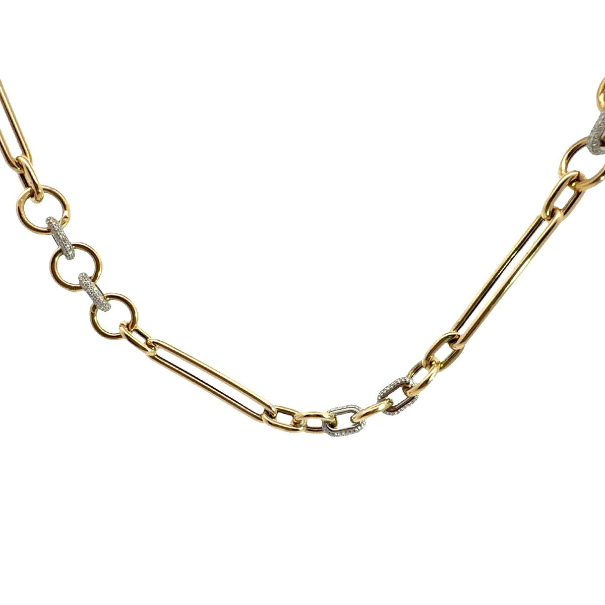 14k Yellow Gold & 1.76cttw Diamond Mixed Link Chain Necklace 17.5"3