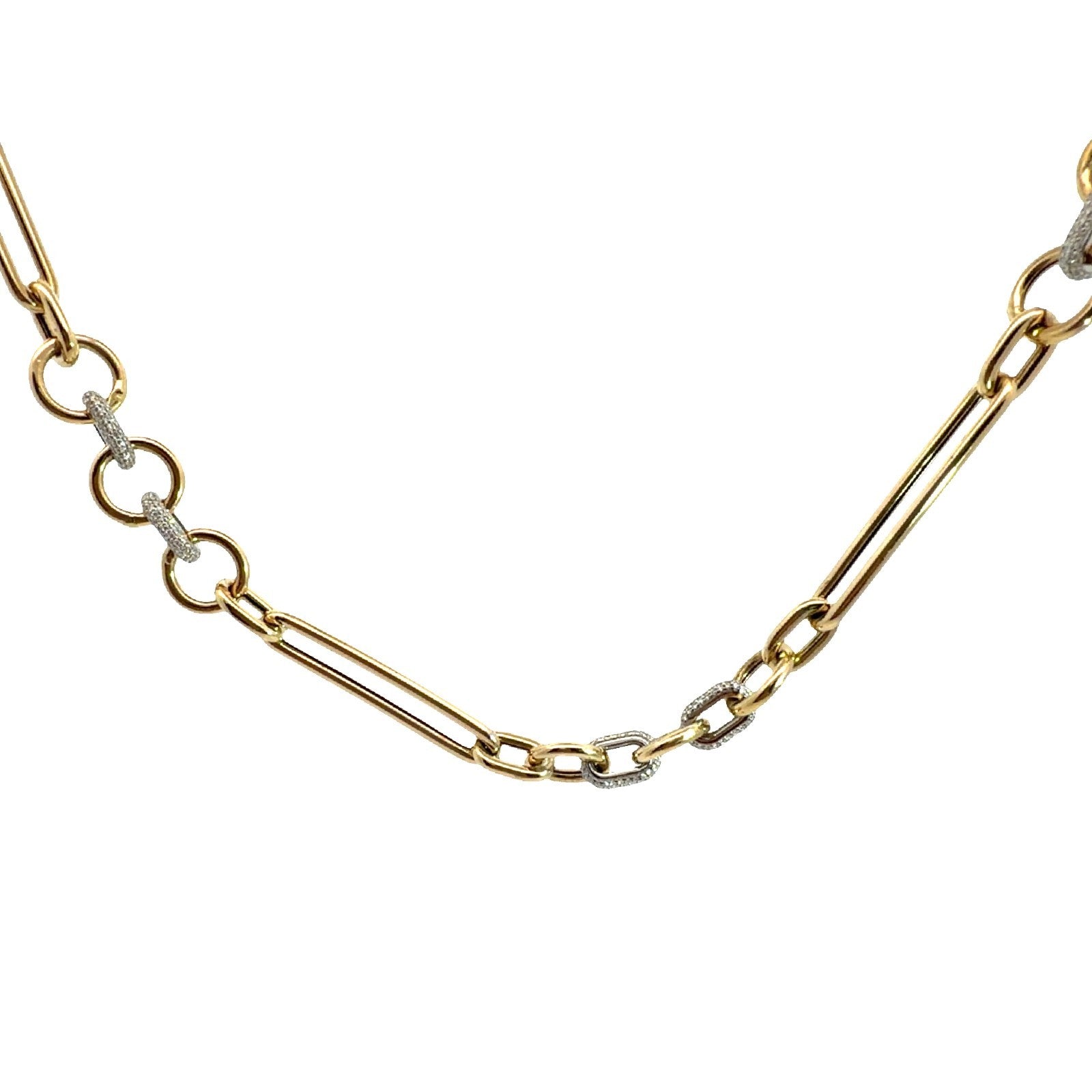 14k Yellow Gold & 1.76cttw Diamond Mixed Link Chain Necklace 17.5"3